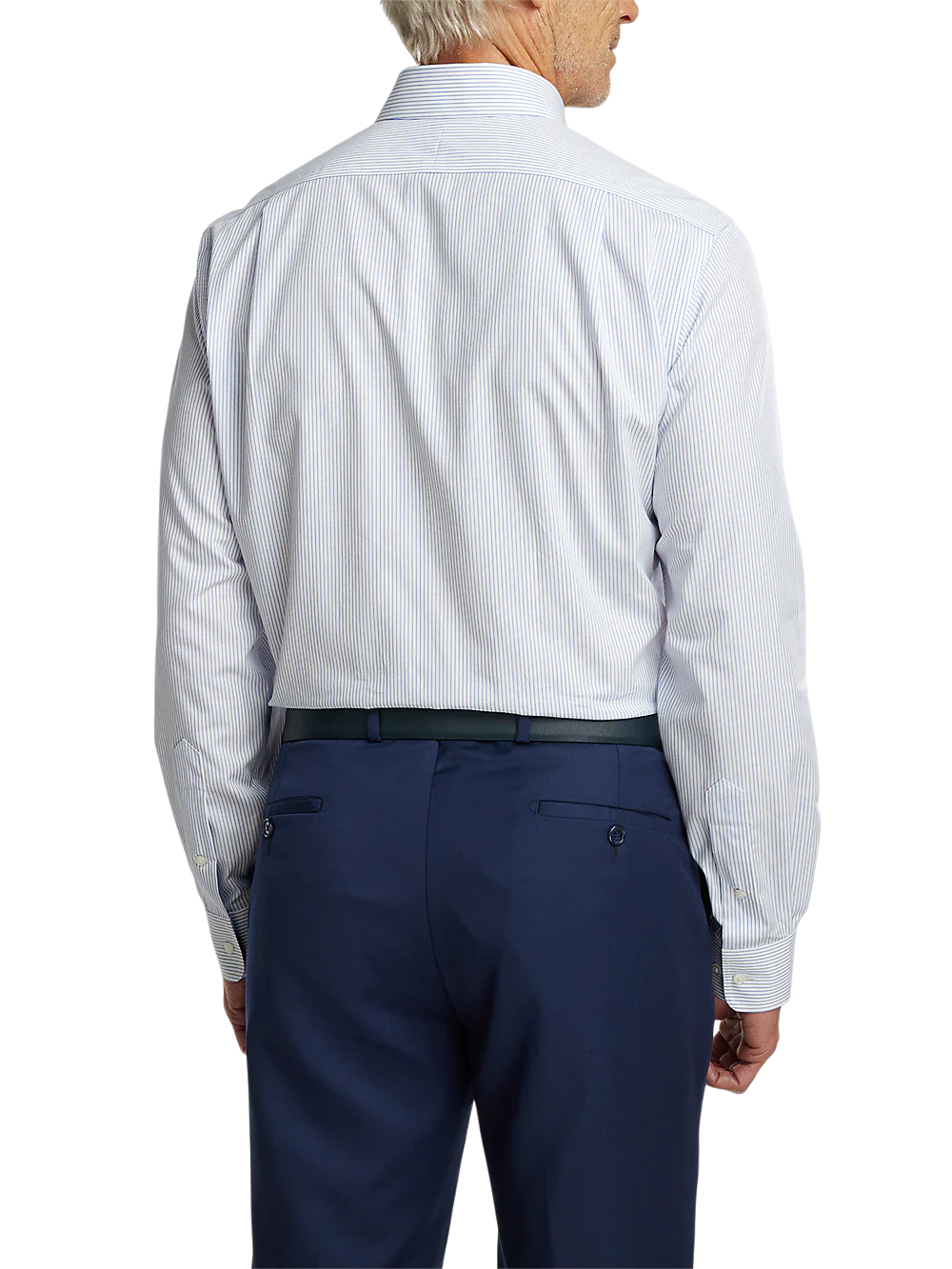 Non-Iron Cotton Stripe Dress Shirt With Contrast Trim - Blue - Image 5