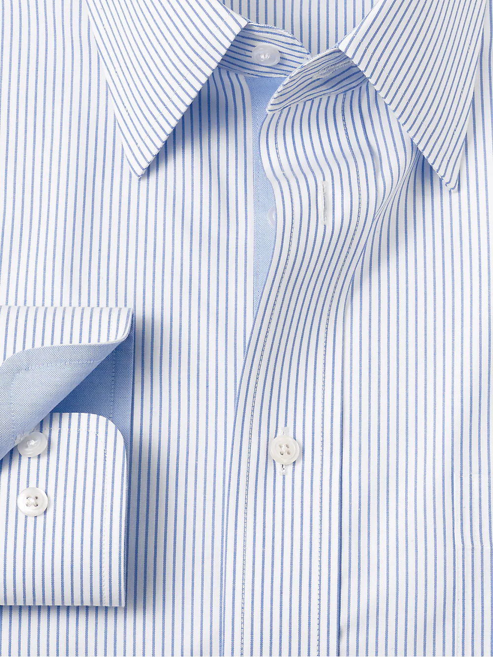 Non-Iron Cotton Stripe Dress Shirt With Contrast Trim - Blue - Image 6