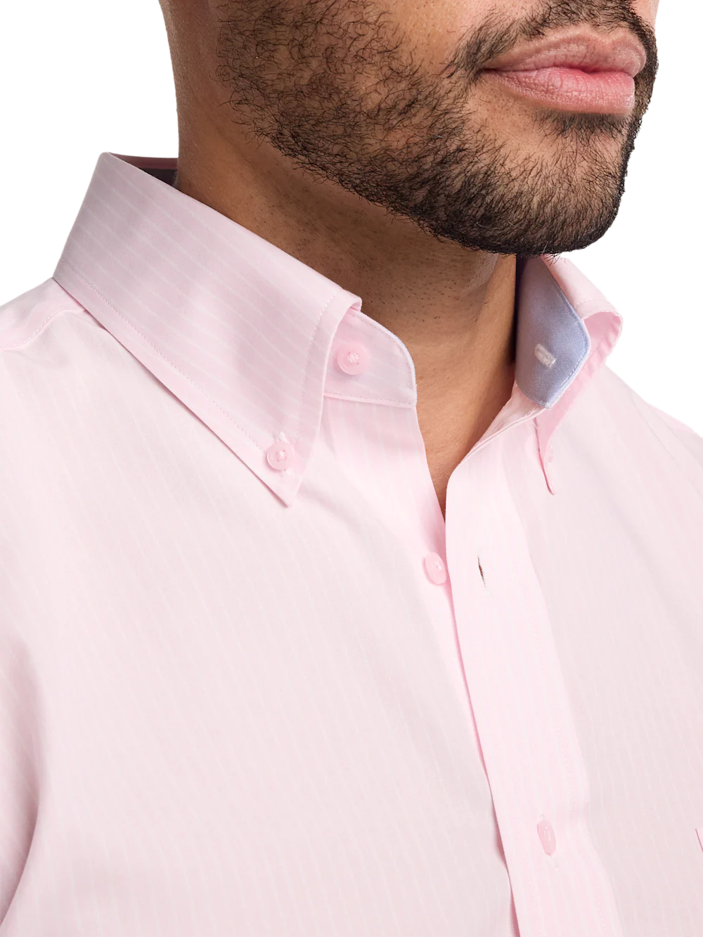 Non-Iron Cotton Stripe Dress Shirt With Contrast Trim - Pink - Image 3