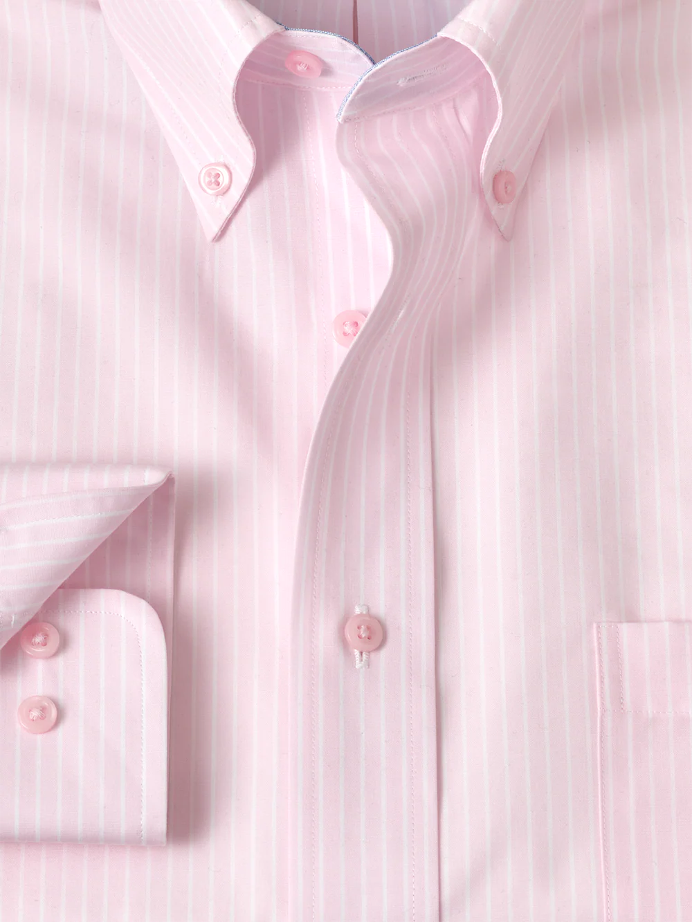 Non-Iron Cotton Stripe Dress Shirt With Contrast Trim - Pink - Image 6