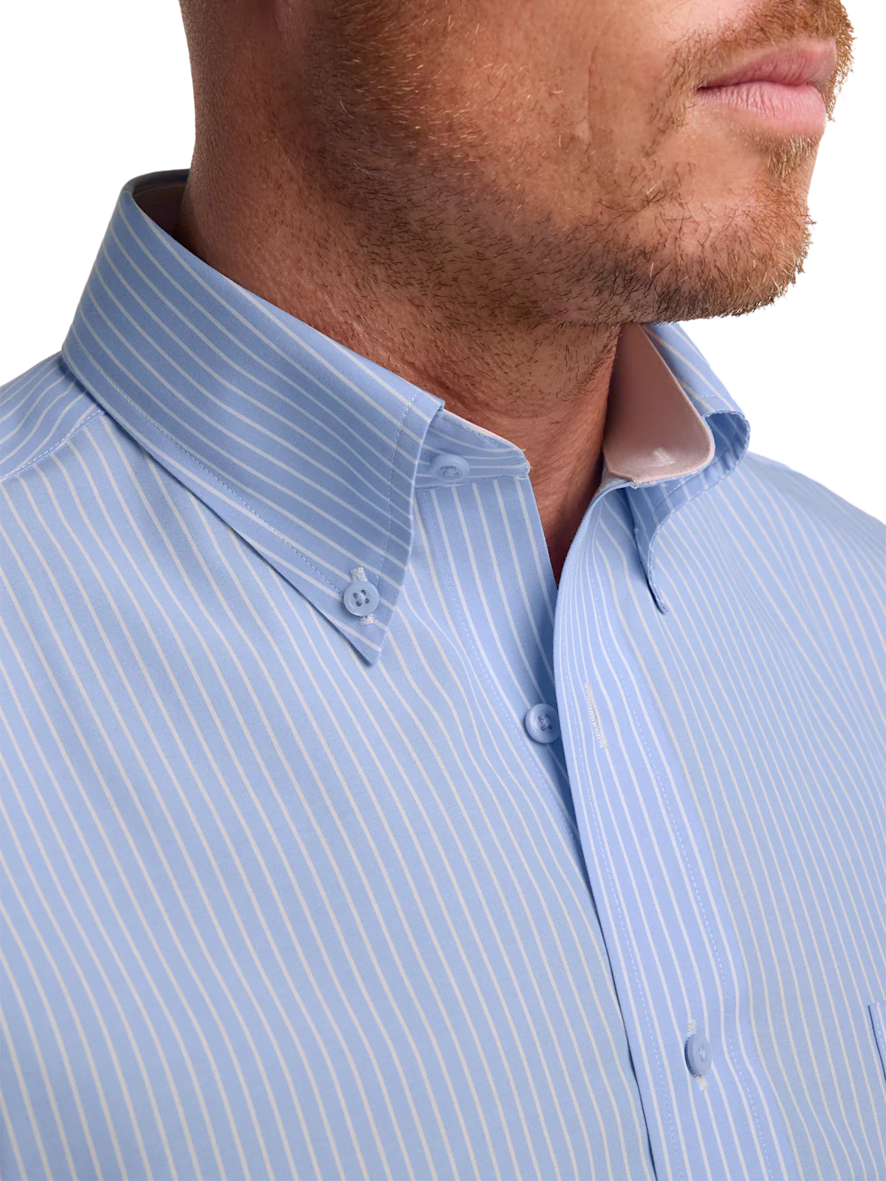 Non-Iron Cotton Stripe Dress Shirt With Contrast Trim - Blue - Image 3