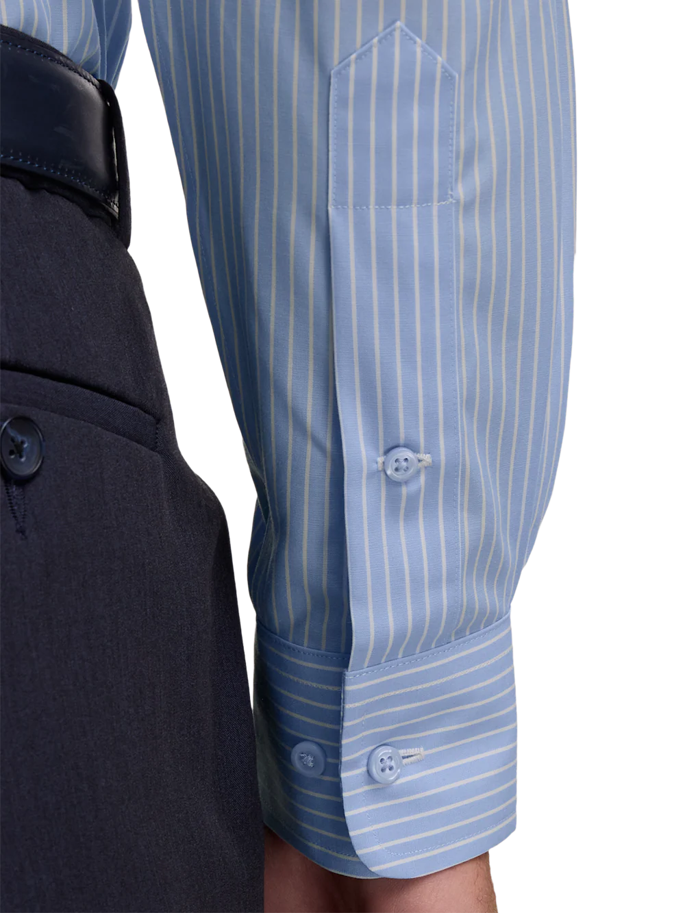 Non-Iron Cotton Stripe Dress Shirt With Contrast Trim - Blue - Image 4