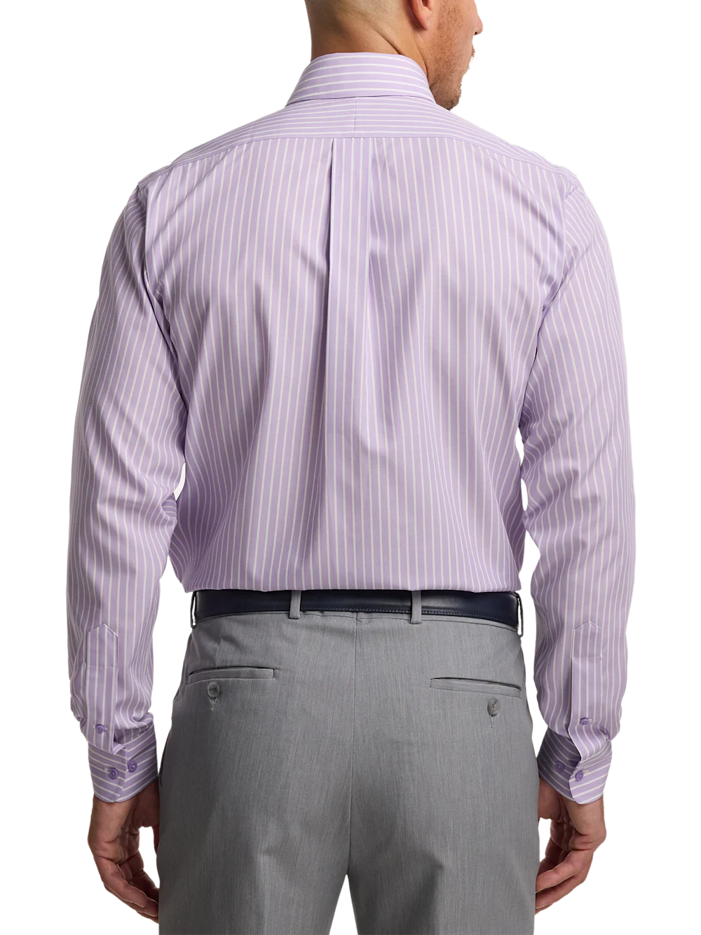 Non-Iron Cotton Stripe Dress Shirt With Contrast Trim - Purple - Image 5