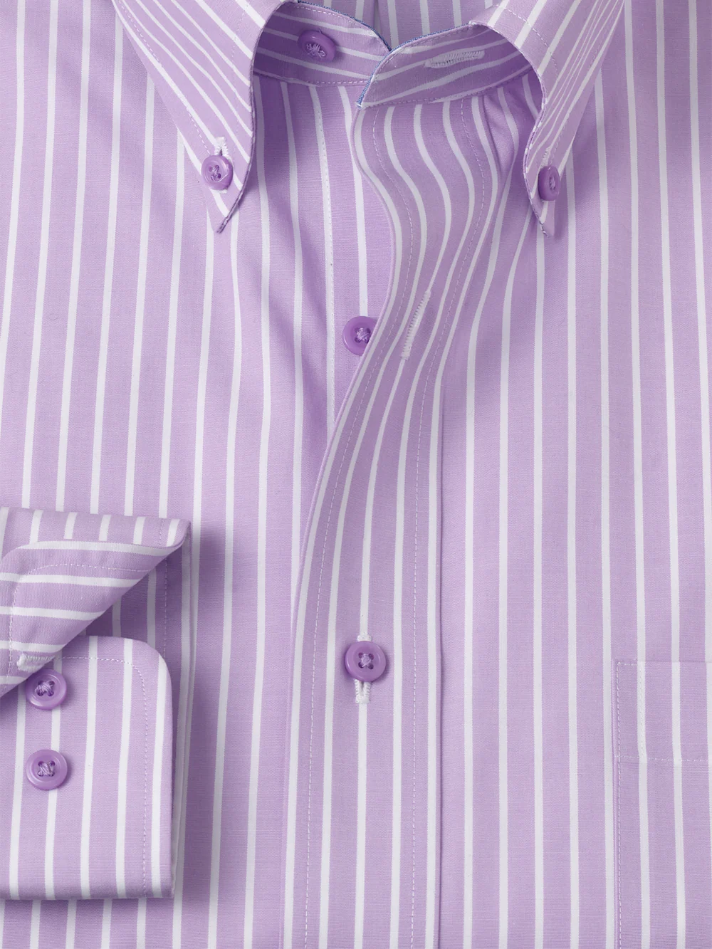 Non-Iron Cotton Stripe Dress Shirt With Contrast Trim - Purple - Image 6