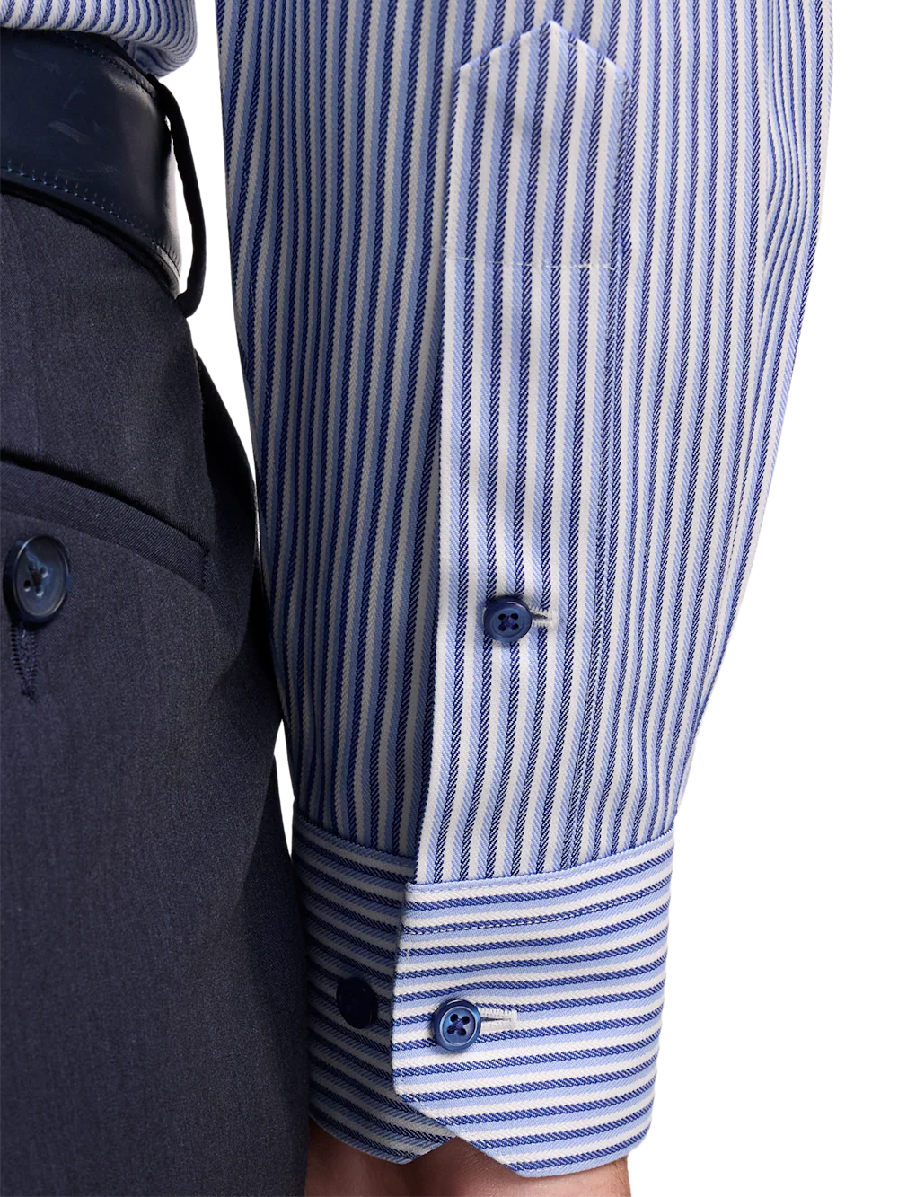 Non-Iron Cotton Stripe Dress Shirt With Contrast Trim - Blue - Image 4