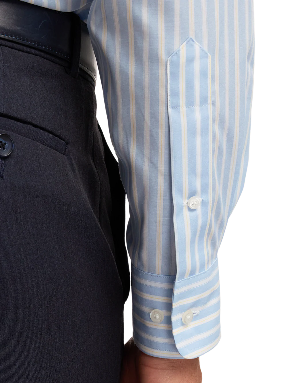 Non-Iron Cotton Stripe Dress Shirt With Contrast Trim - Blue/yellow - Image 4