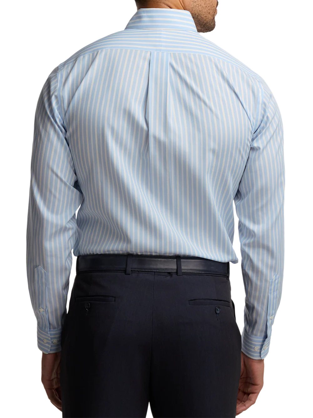 Non-Iron Cotton Stripe Dress Shirt With Contrast Trim - Blue/yellow - Image 5