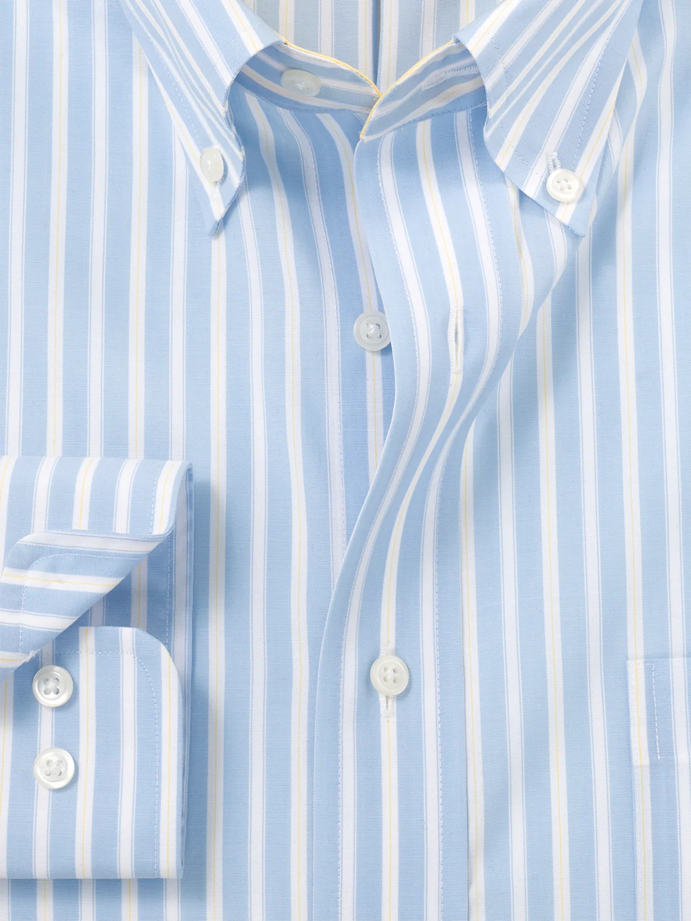 Non-Iron Cotton Stripe Dress Shirt With Contrast Trim - Blue/yellow - Image 6