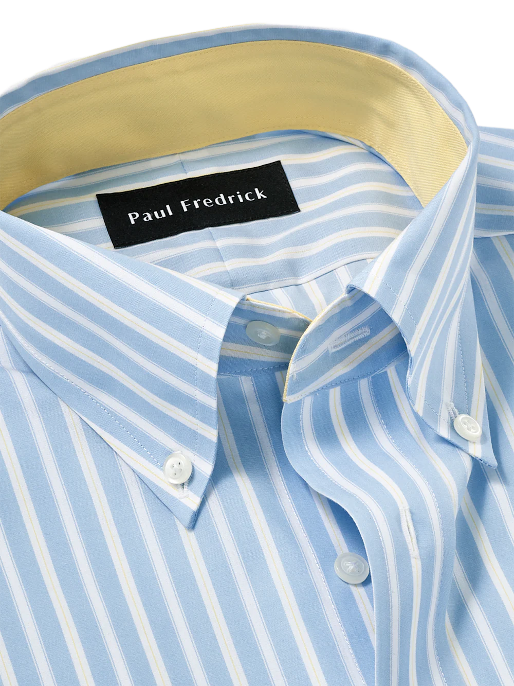 Non-Iron Cotton Stripe Dress Shirt With Contrast Trim - Blue/yellow - Image 7