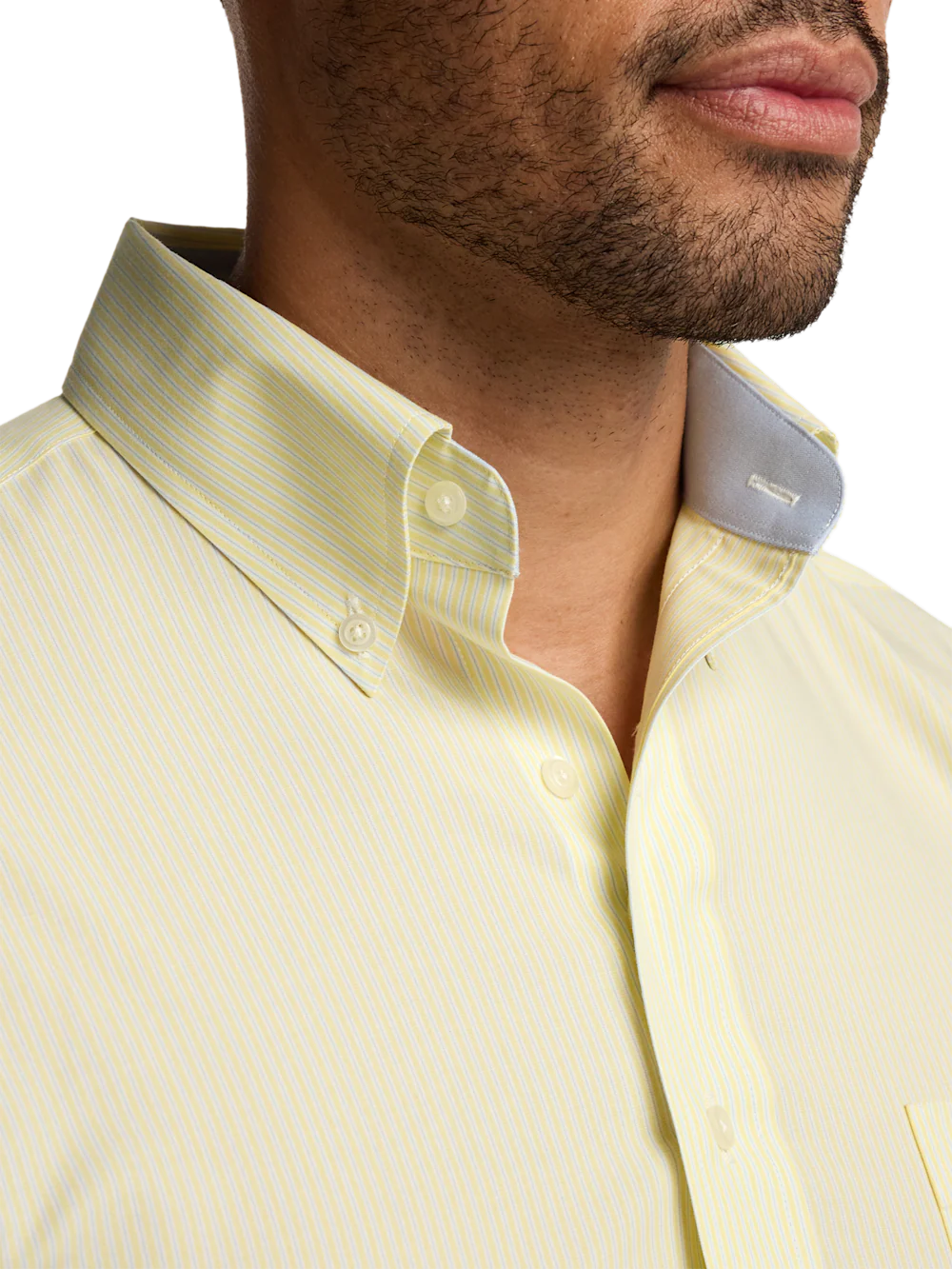Non-Iron Cotton Stripe Dress Shirt With Contrast Trim - Yellow/blue - Image 3