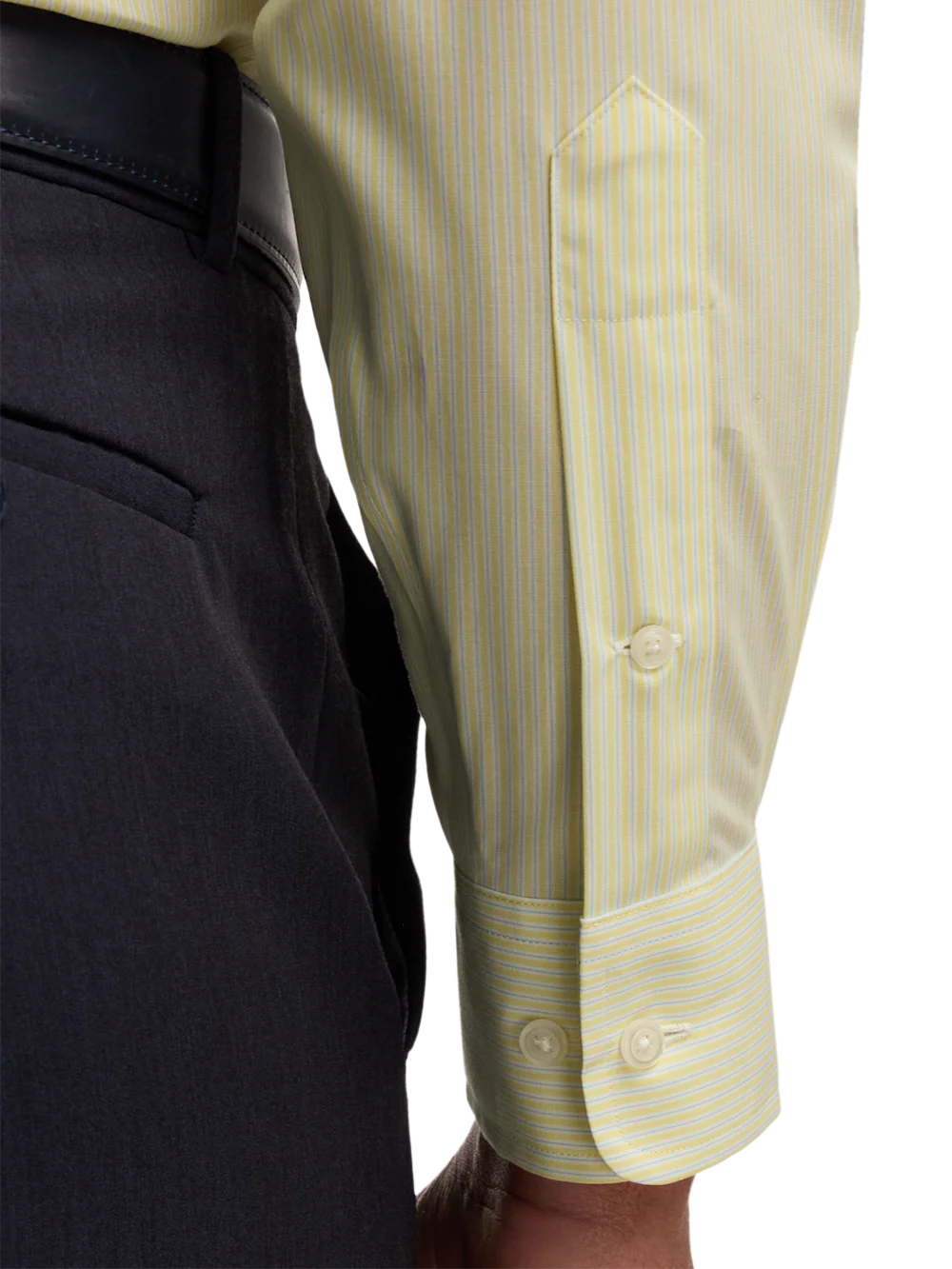 Non-Iron Cotton Stripe Dress Shirt With Contrast Trim - Yellow/blue - Image 4