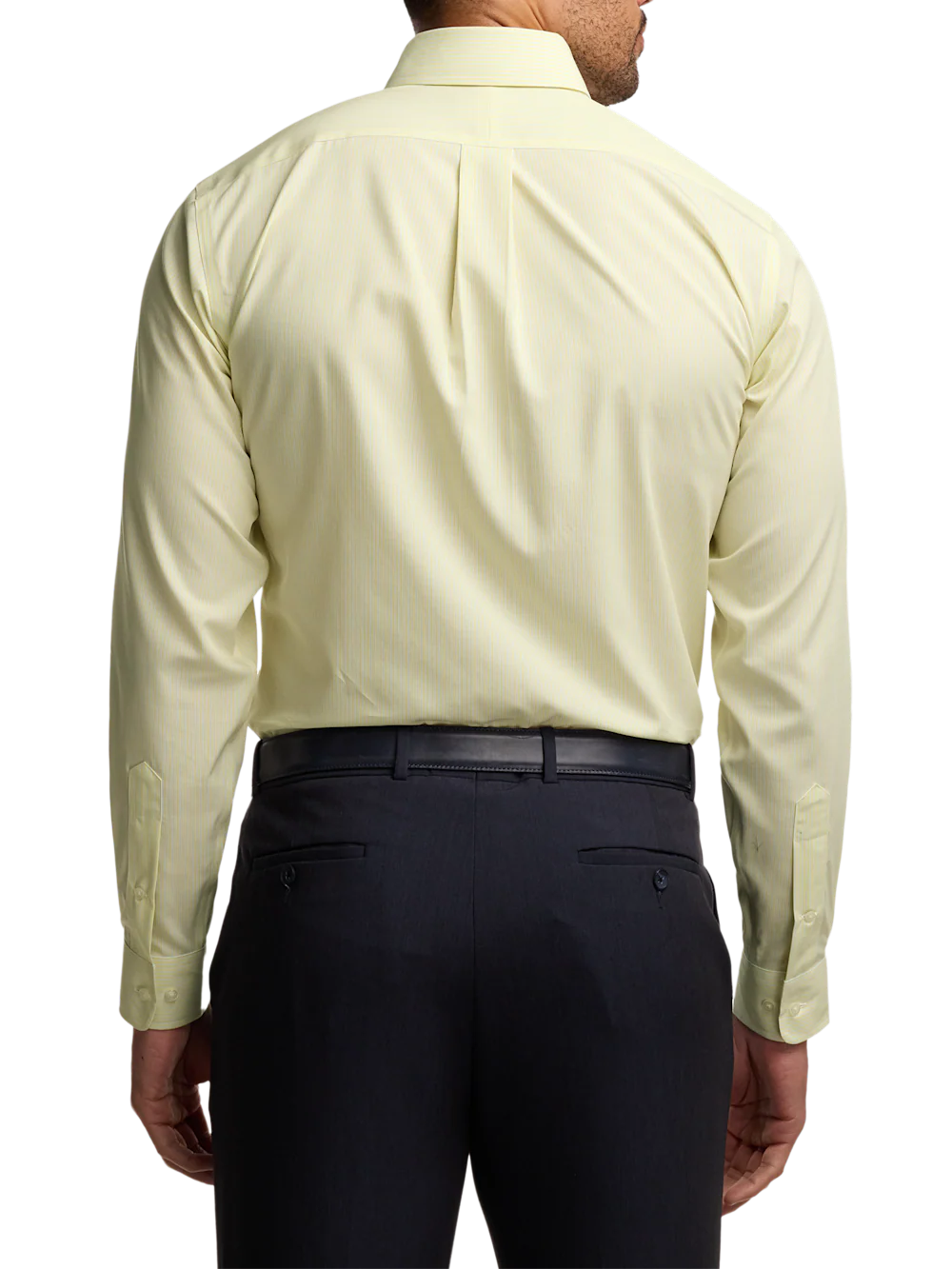 Non-Iron Cotton Stripe Dress Shirt With Contrast Trim - Yellow/blue - Image 5