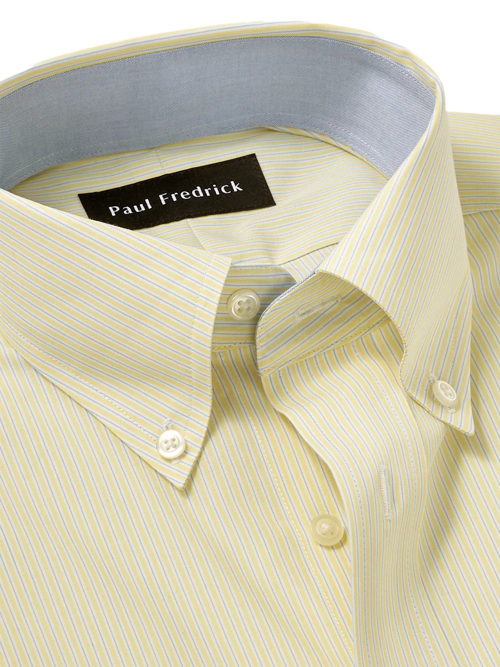 Non-Iron Cotton Stripe Dress Shirt With Contrast Trim - Yellow/blue - Image 7