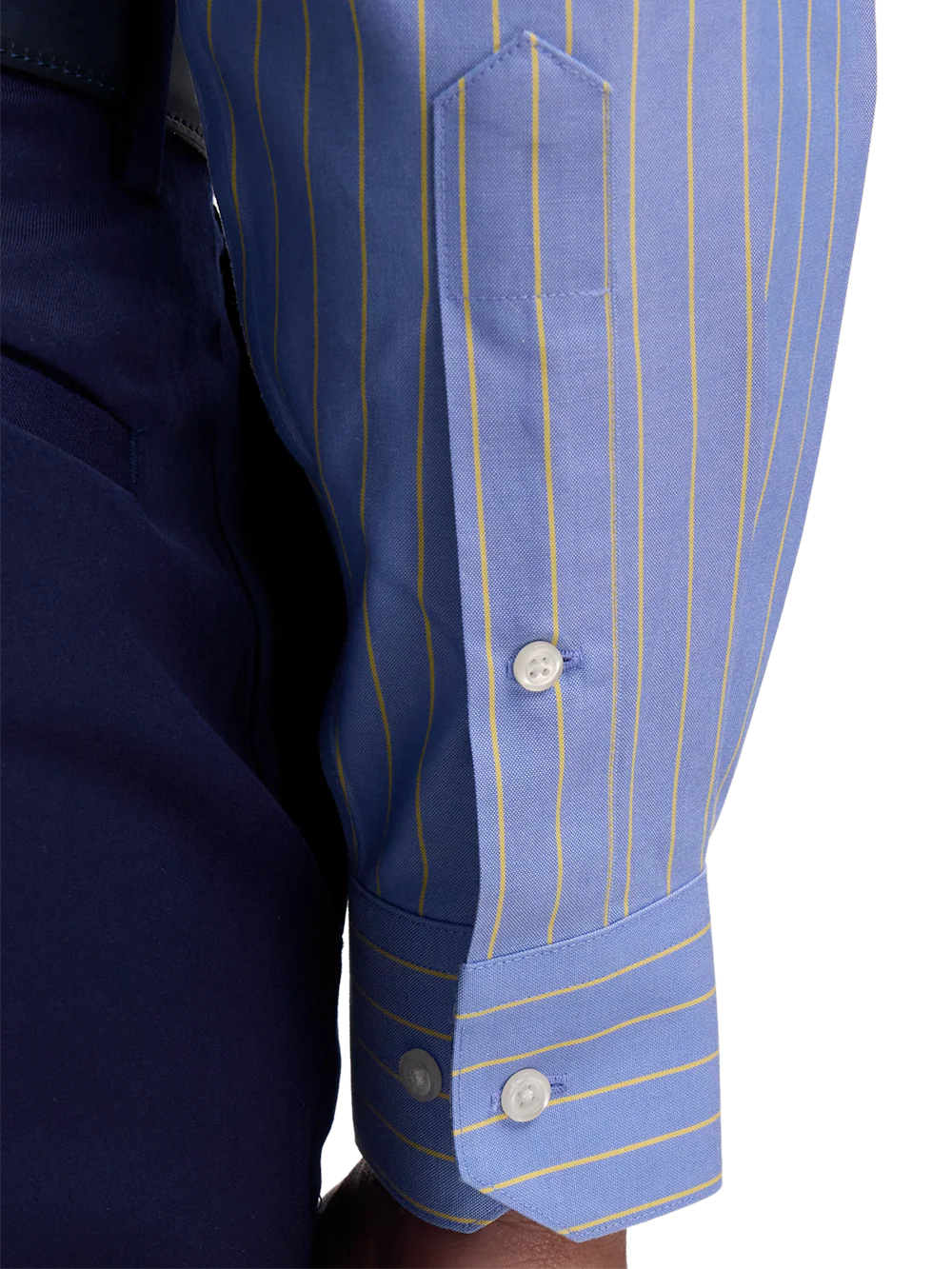 Non-Iron Cotton Stripe Dress Shirt With Contrast Trim - Blue/yellow - Image 4