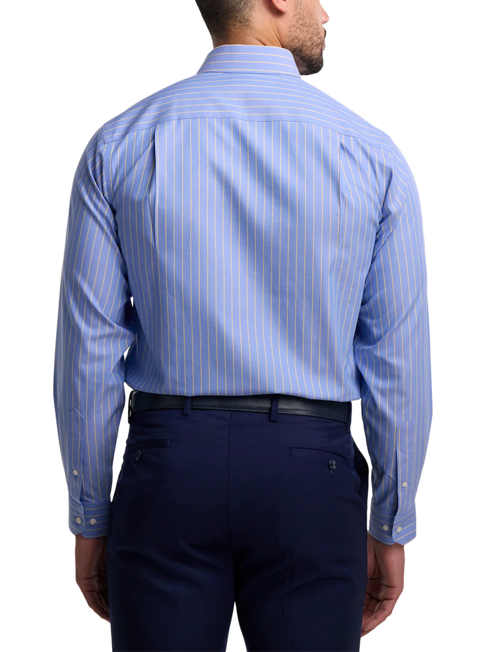 Non-Iron Cotton Stripe Dress Shirt With Contrast Trim - Blue/yellow - Image 5