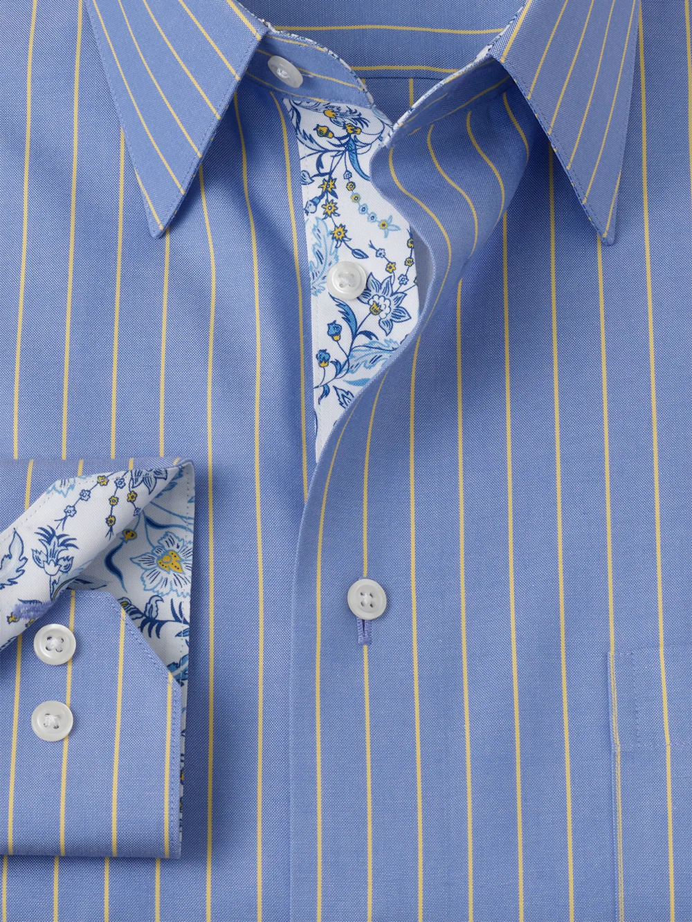 Non-Iron Cotton Stripe Dress Shirt With Contrast Trim - Blue/yellow - Image 6
