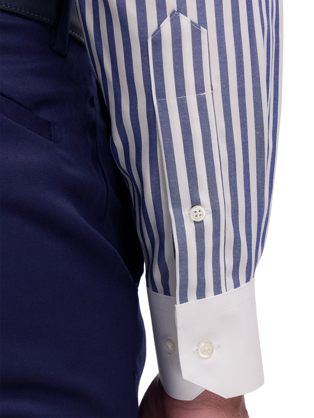 Non-Iron Cotton Stripe Dress Shirt With Contrast Trim - Navy - Image 4