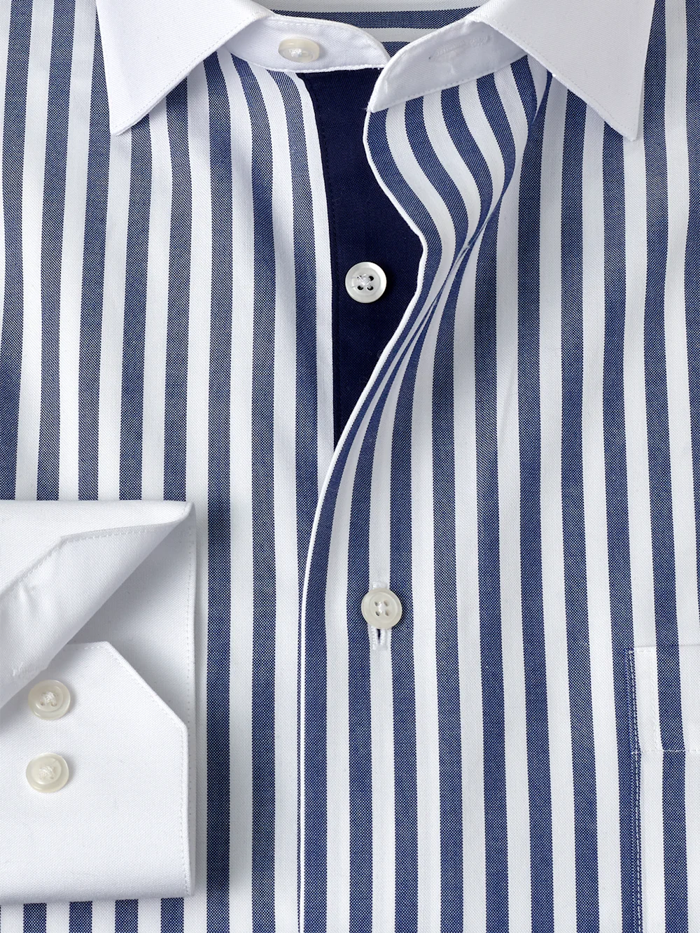 Non-Iron Cotton Stripe Dress Shirt With Contrast Trim - Navy - Image 6