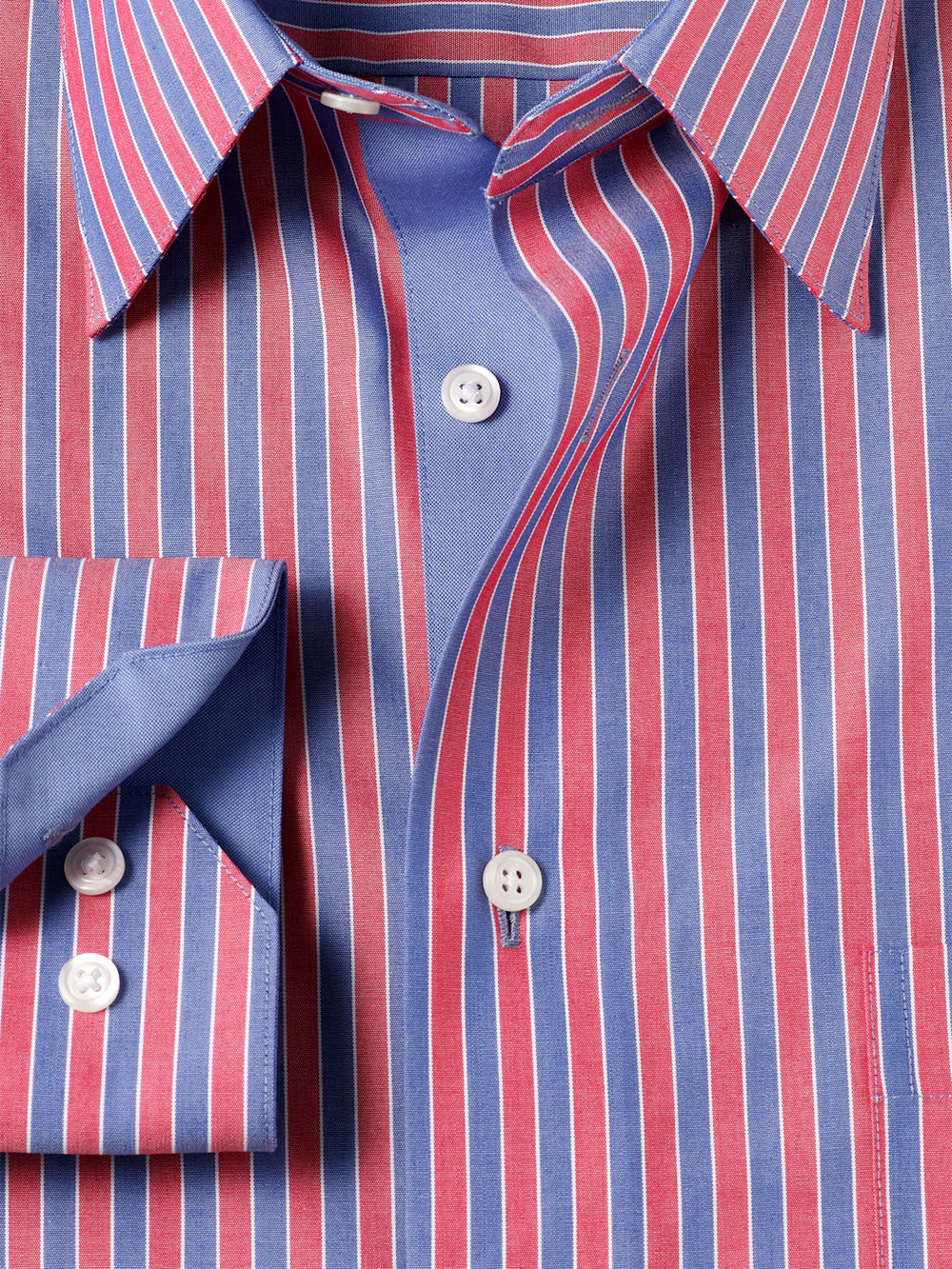 Non-Iron Cotton Stripe Dress Shirt With Contrast Trim - Blue/red - Image 6
