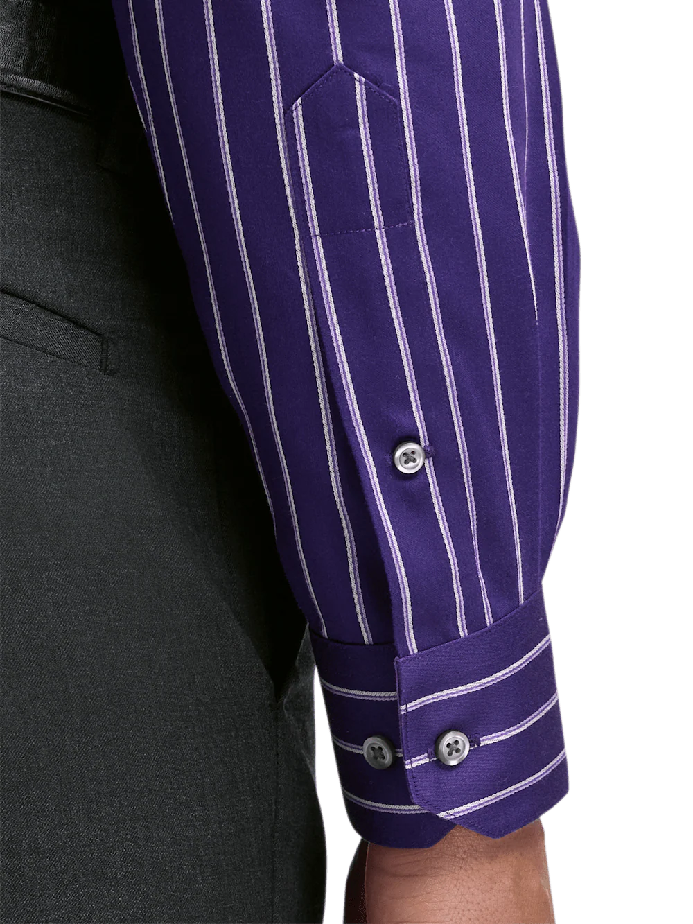 Non-Iron Cotton Stripe Dress Shirt With Contrast Trim - Purple - Image 4