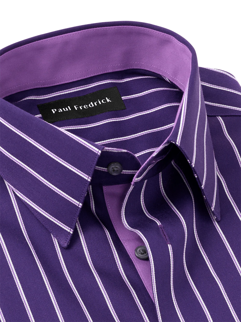 Non-Iron Cotton Stripe Dress Shirt With Contrast Trim - Purple - Image 7