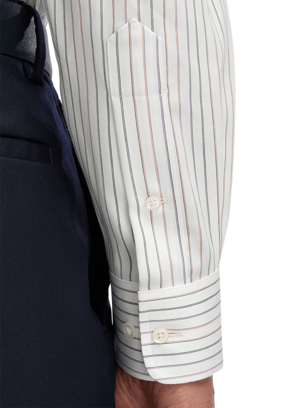 Non-Iron Cotton Stripe Dress Shirt With Contrast Trim - White Multi - Image 4