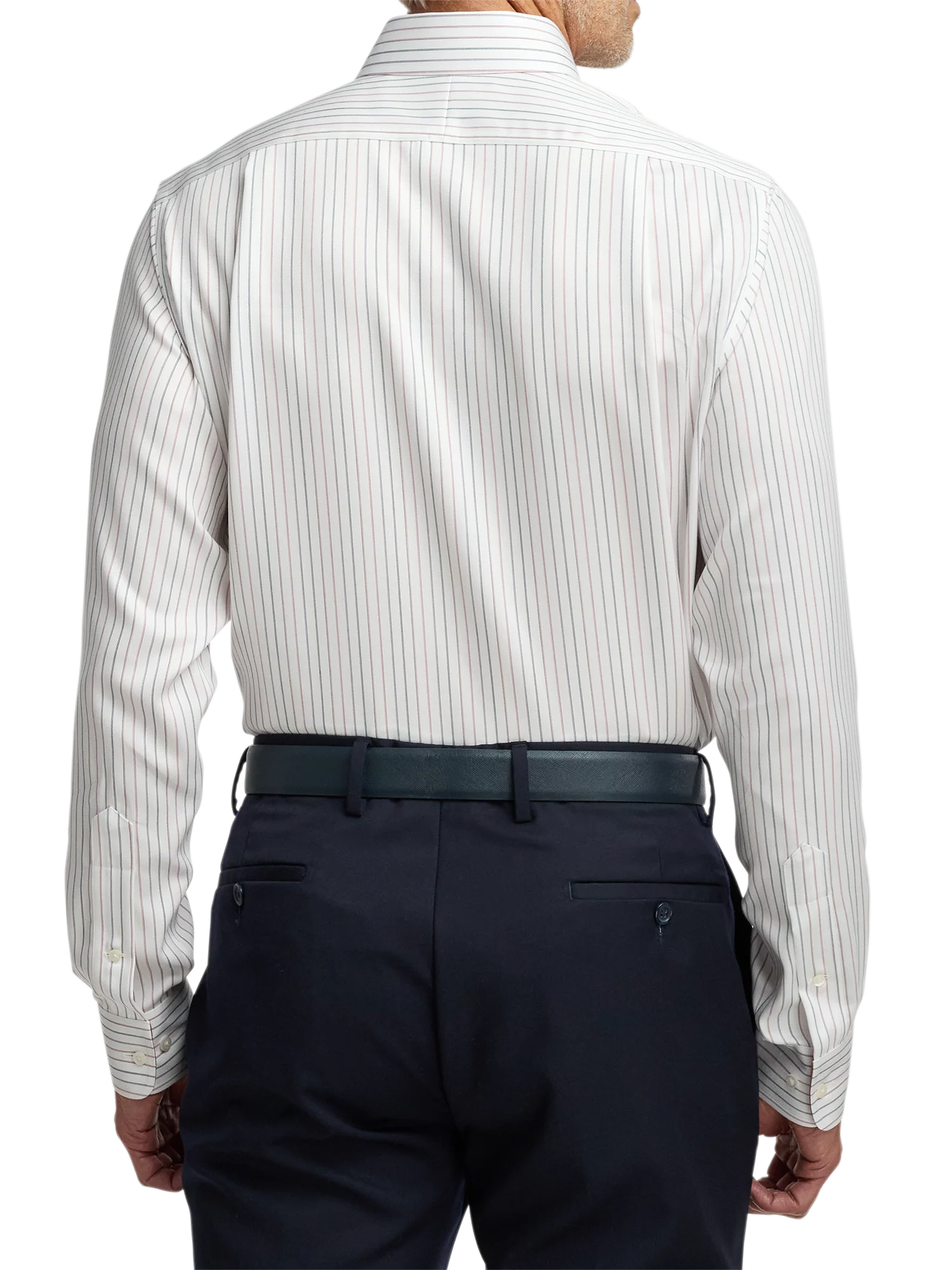 Non-Iron Cotton Stripe Dress Shirt With Contrast Trim - White Multi - Image 5