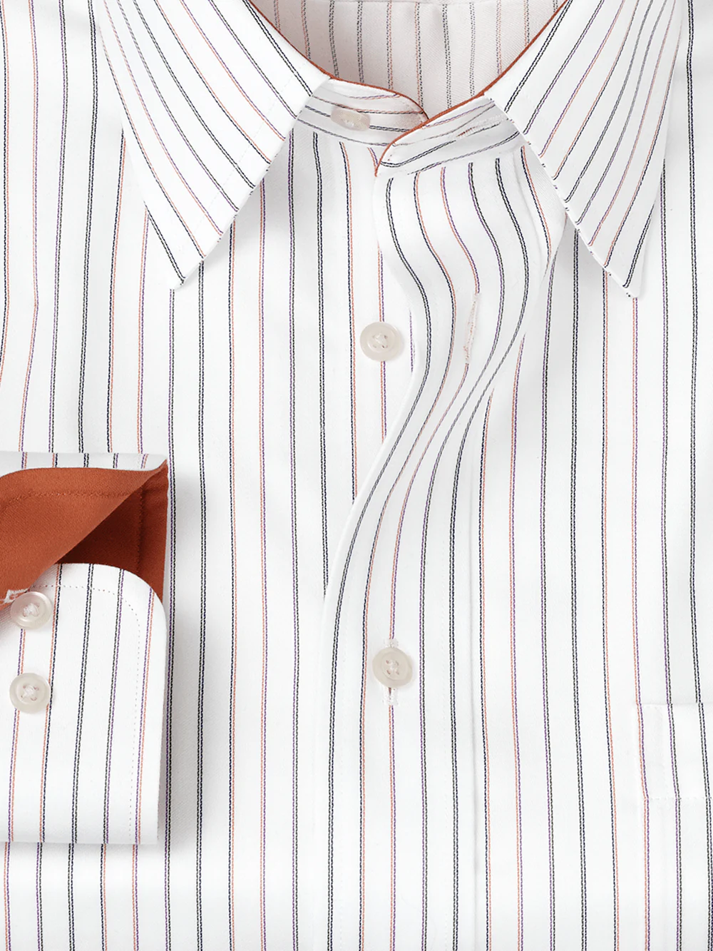 Non-Iron Cotton Stripe Dress Shirt With Contrast Trim - White Multi - Image 6
