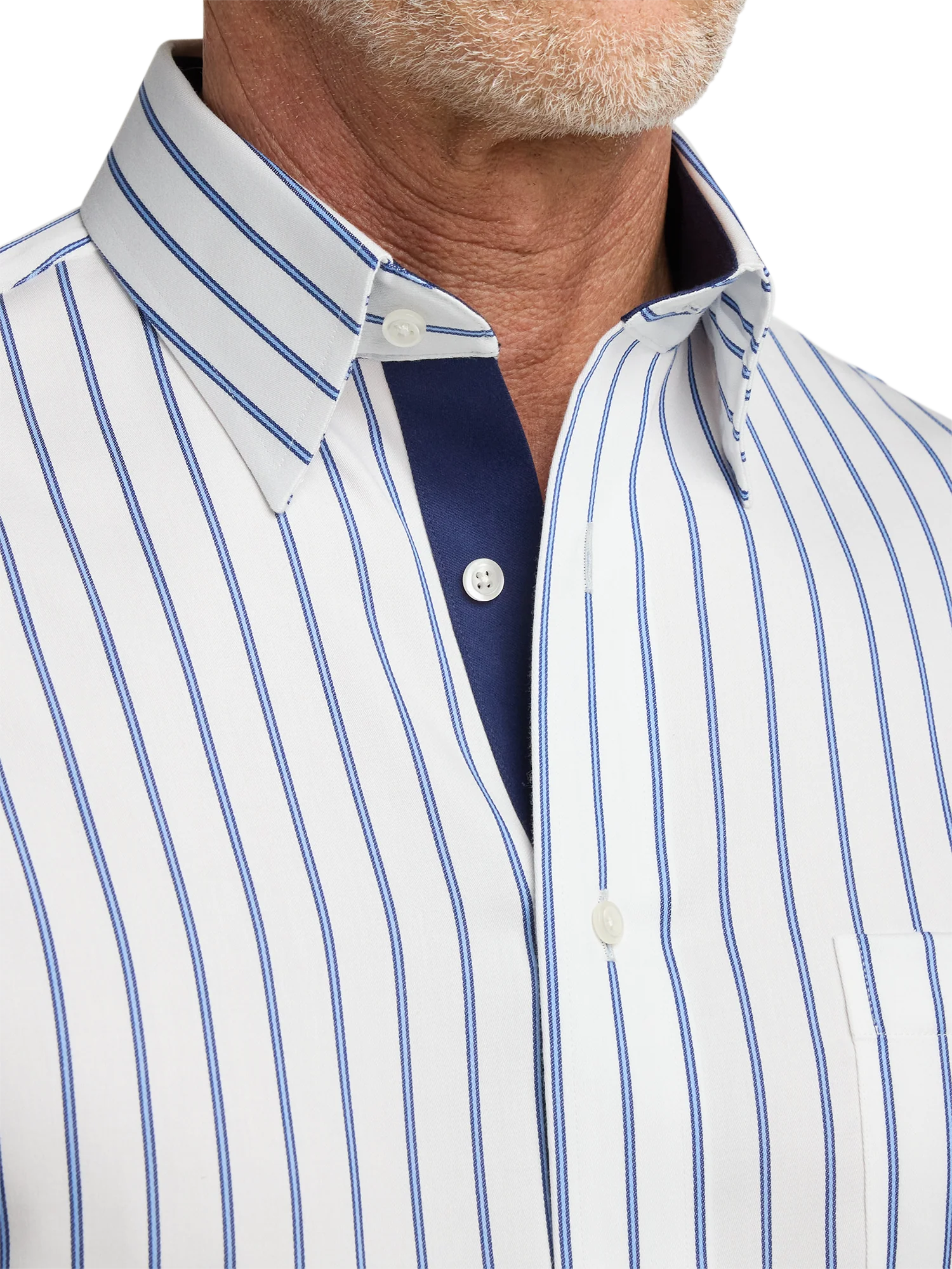 Non-Iron Cotton Stripe Dress Shirt With Contrast Trim - White/blue - Image 3
