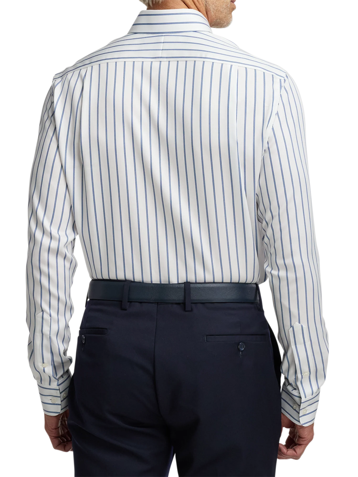 Non-Iron Cotton Stripe Dress Shirt With Contrast Trim - White/blue - Image 5