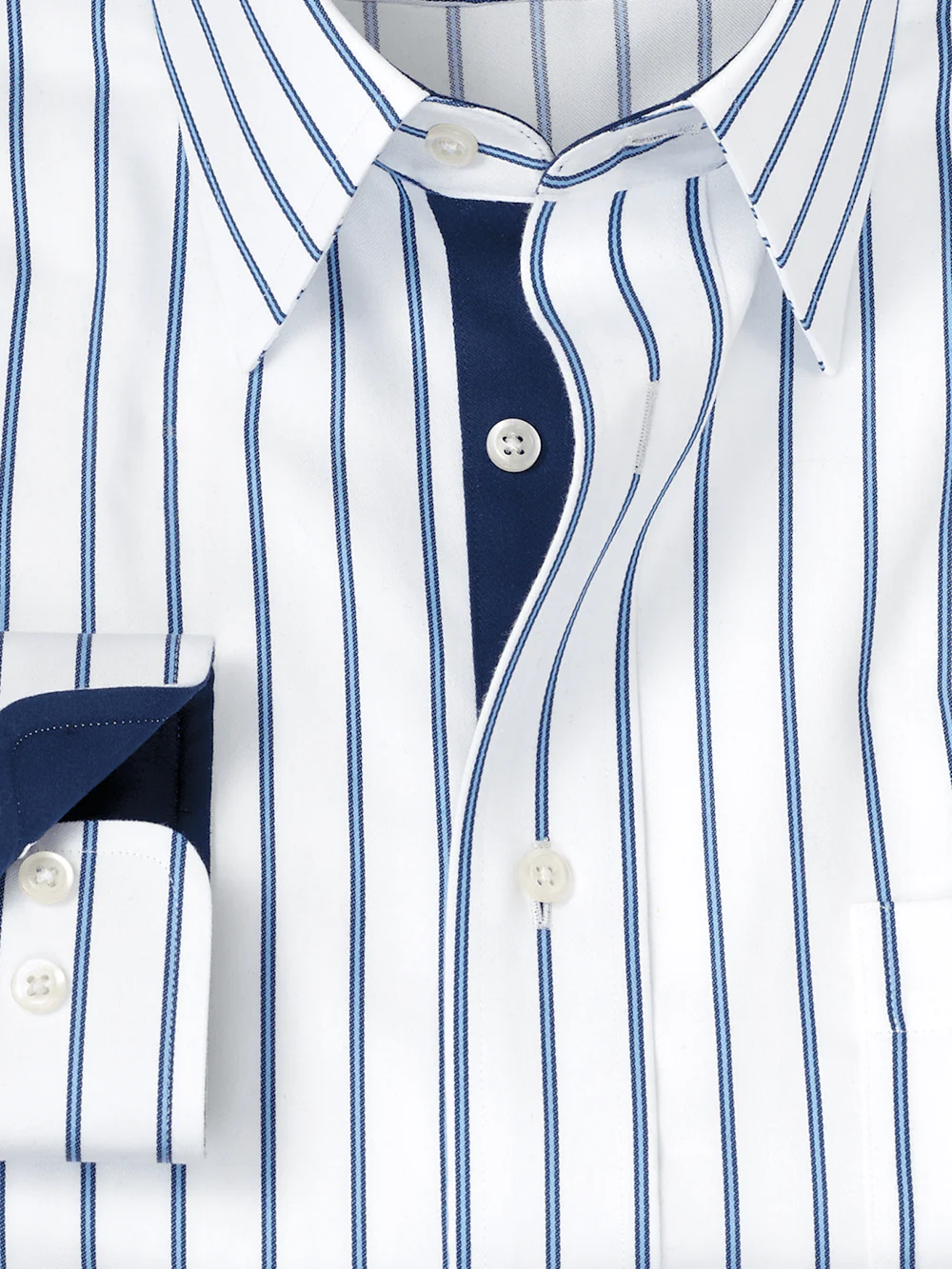 Non-Iron Cotton Stripe Dress Shirt With Contrast Trim - White/blue - Image 6