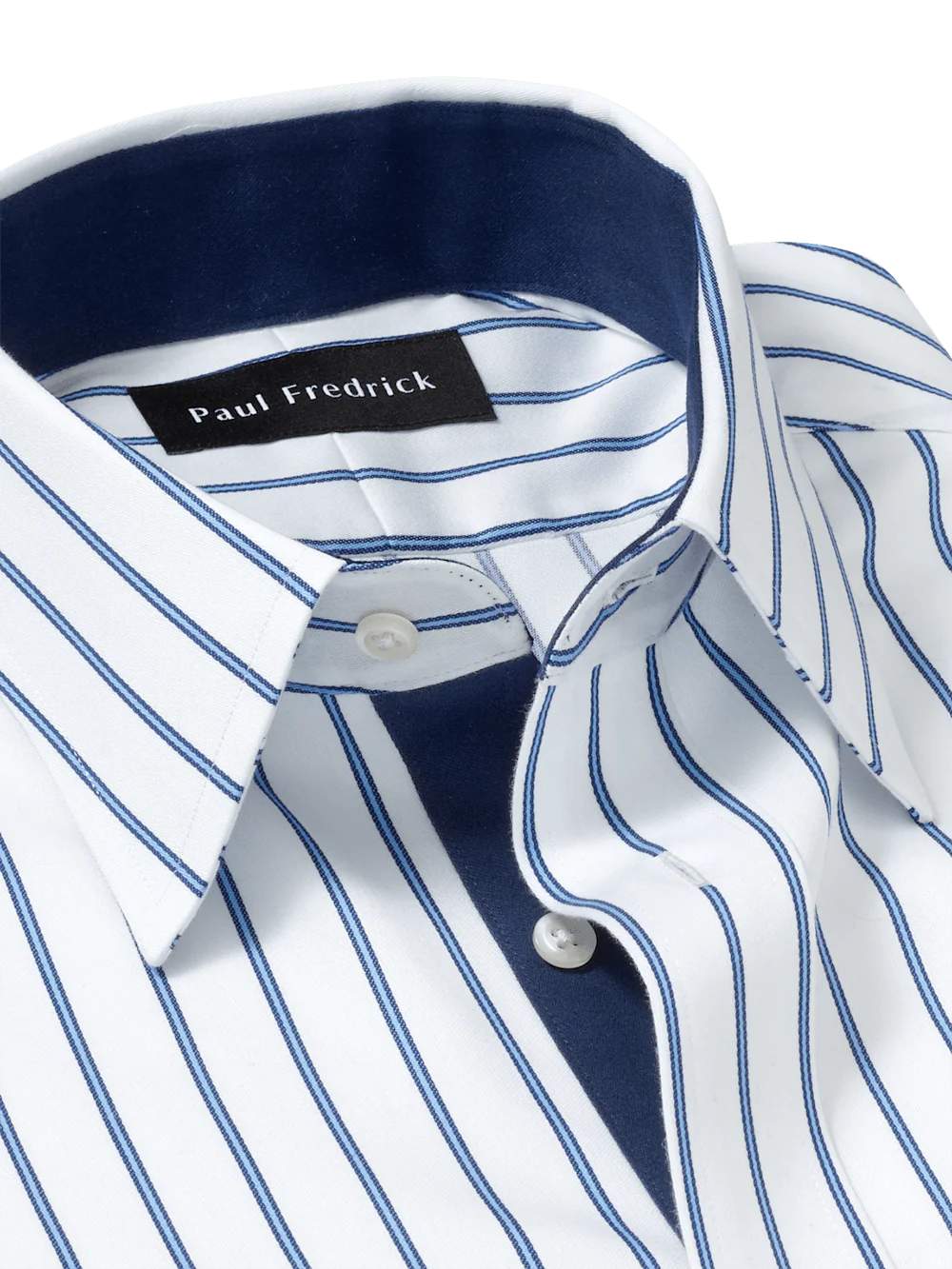 Non-Iron Cotton Stripe Dress Shirt With Contrast Trim - White/blue - Image 7