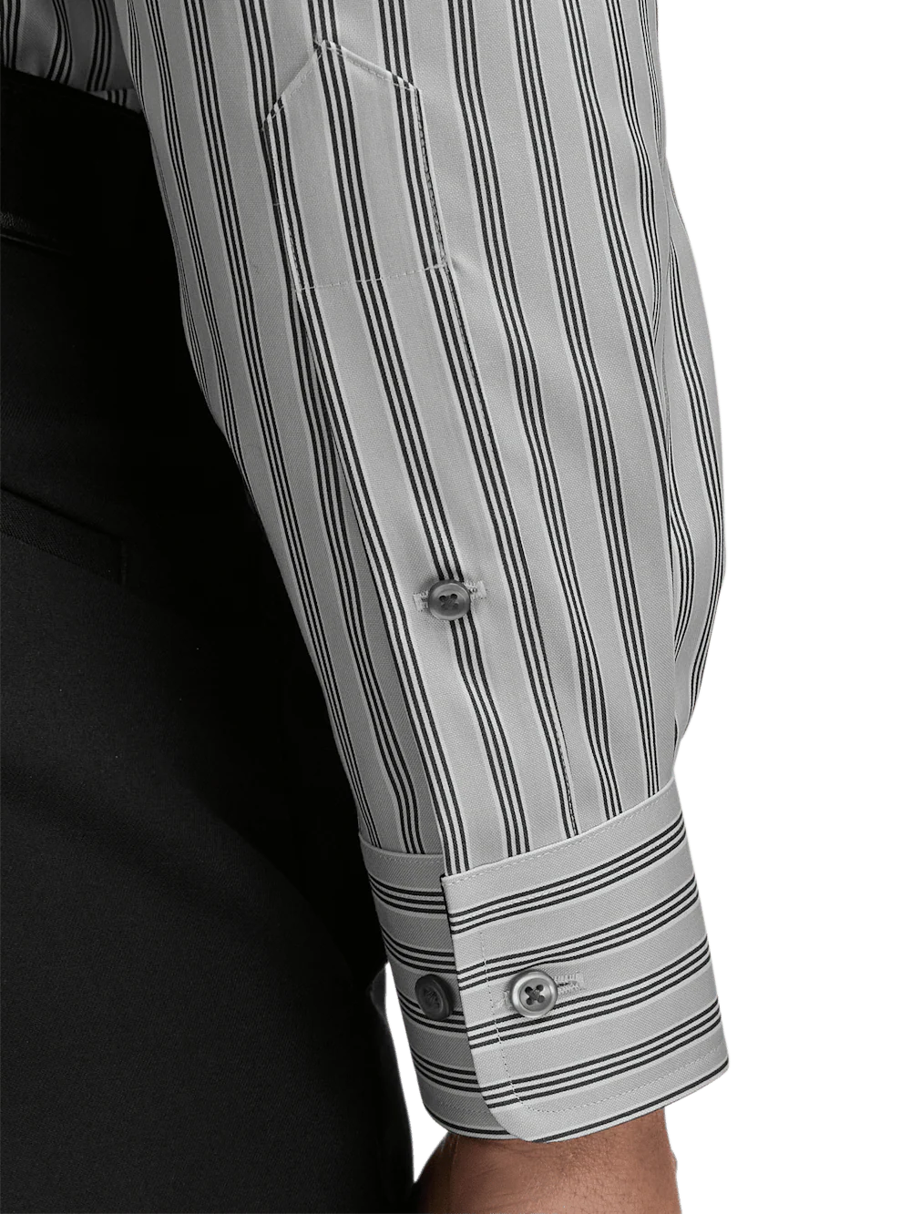 Non-Iron Cotton Stripe Dress Shirt With Contrast Trim - Grey - Image 4