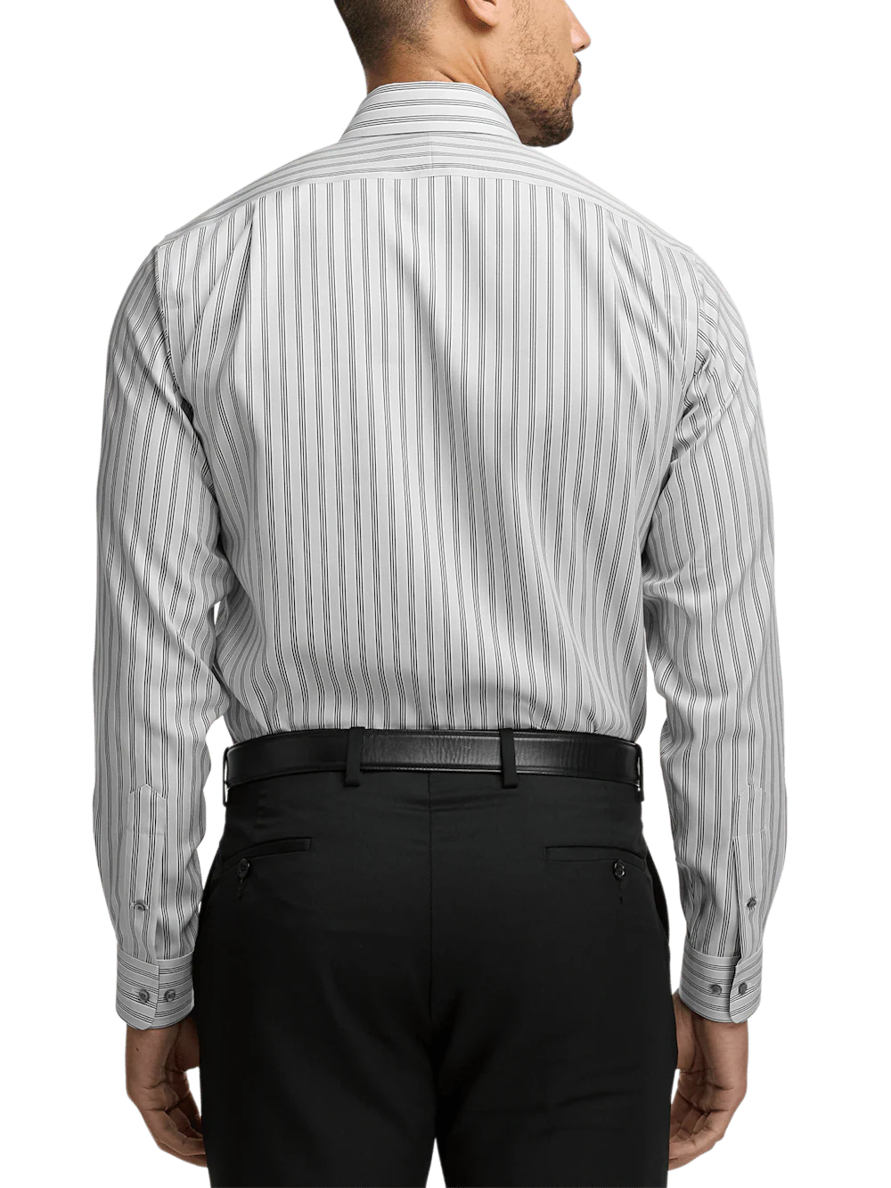 Non-Iron Cotton Stripe Dress Shirt With Contrast Trim - Grey - Image 5