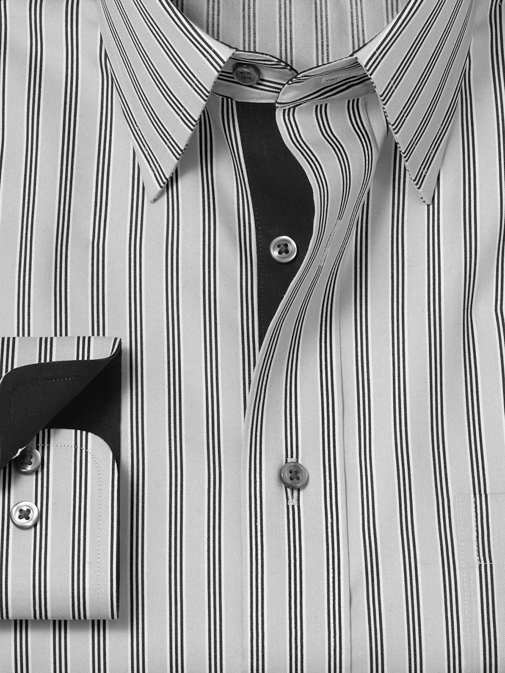 Non-Iron Cotton Stripe Dress Shirt With Contrast Trim - Grey - Image 6