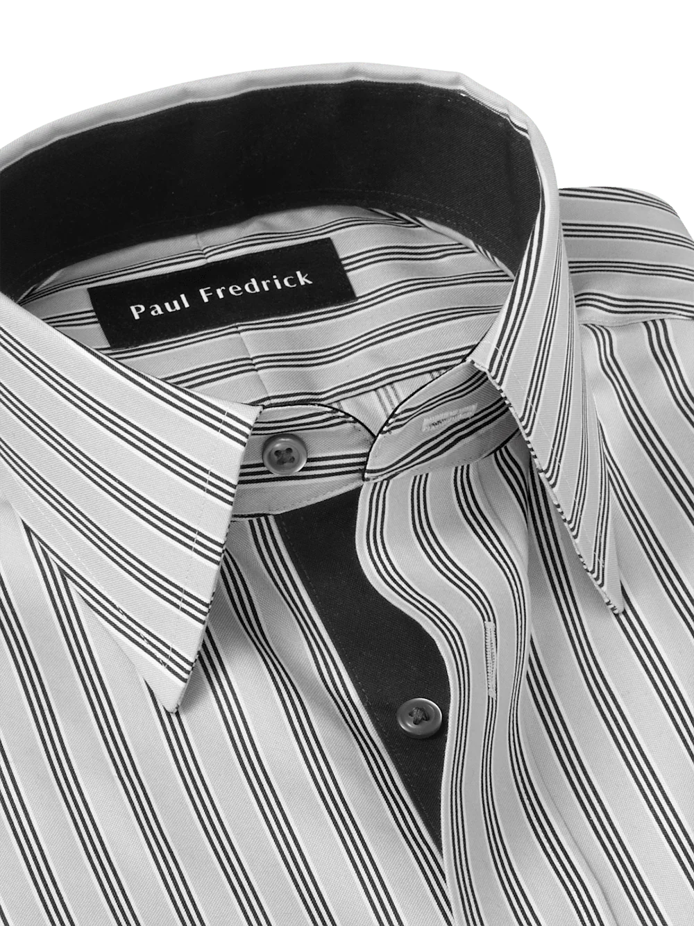 Non-Iron Cotton Stripe Dress Shirt With Contrast Trim - Grey - Image 7