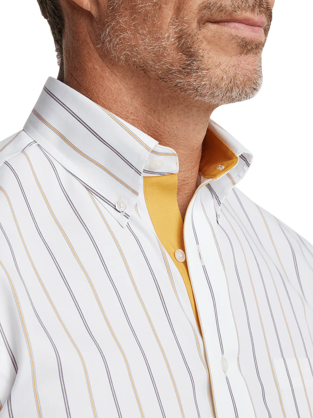 Non-Iron Cotton Stripe Dress Shirt With Contrast Trim - White/brown - Image 3