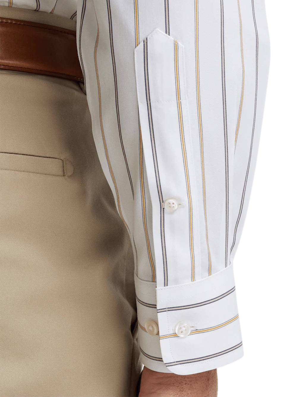 Non-Iron Cotton Stripe Dress Shirt With Contrast Trim - White/brown - Image 4