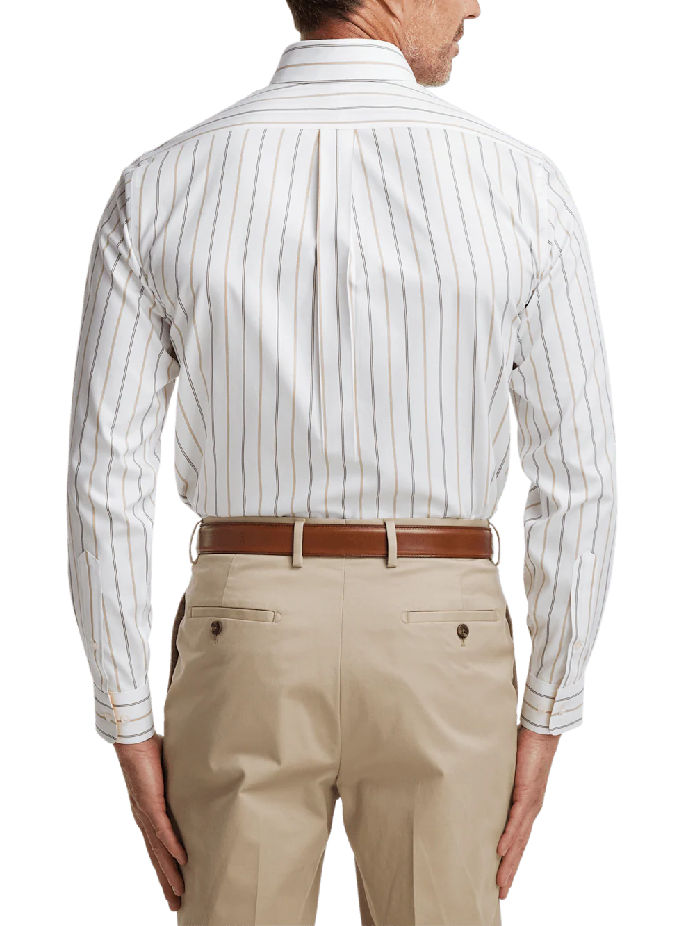 Non-Iron Cotton Stripe Dress Shirt With Contrast Trim - White/brown - Image 5
