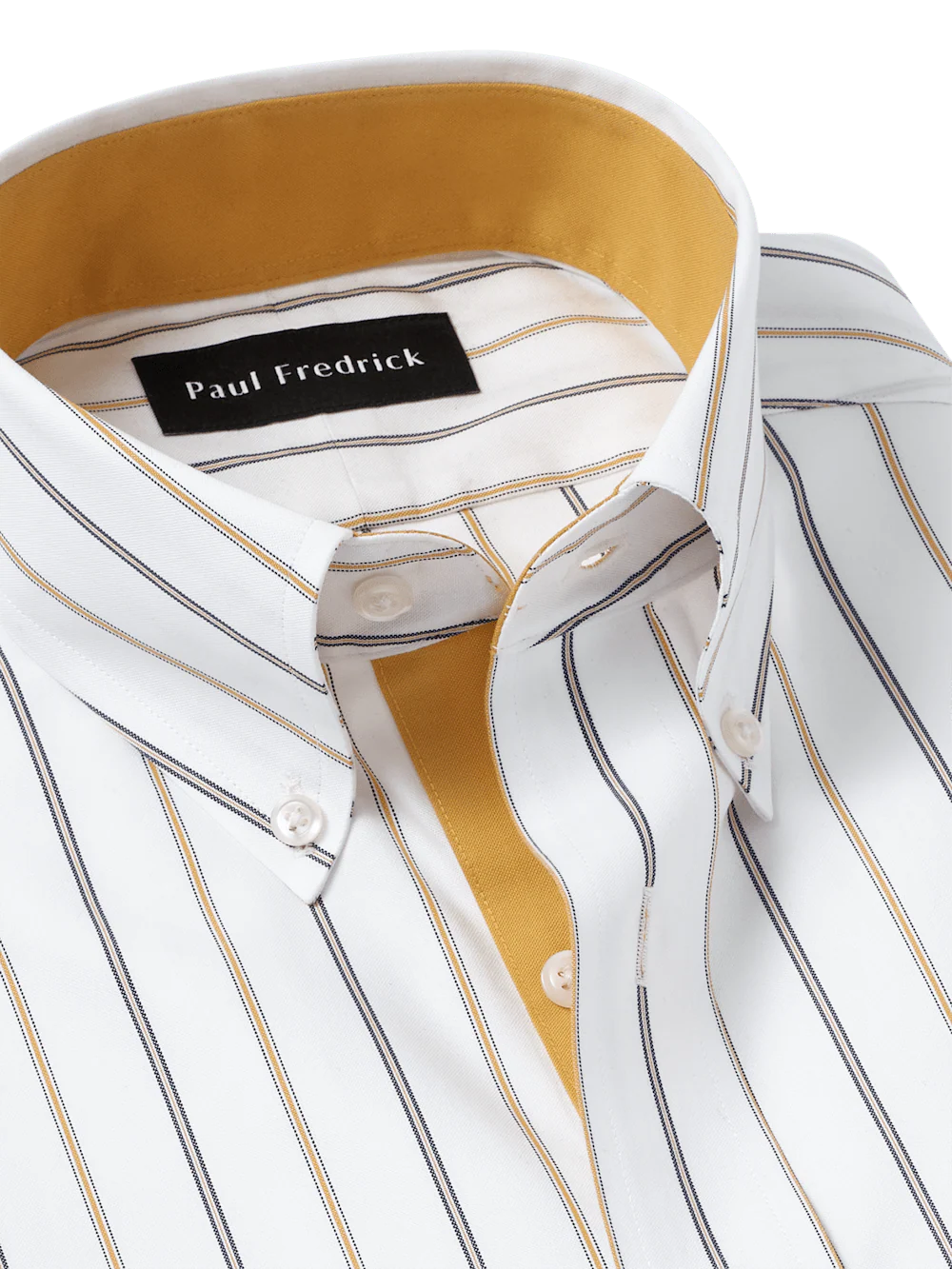 Non-Iron Cotton Stripe Dress Shirt With Contrast Trim - White/brown - Image 7