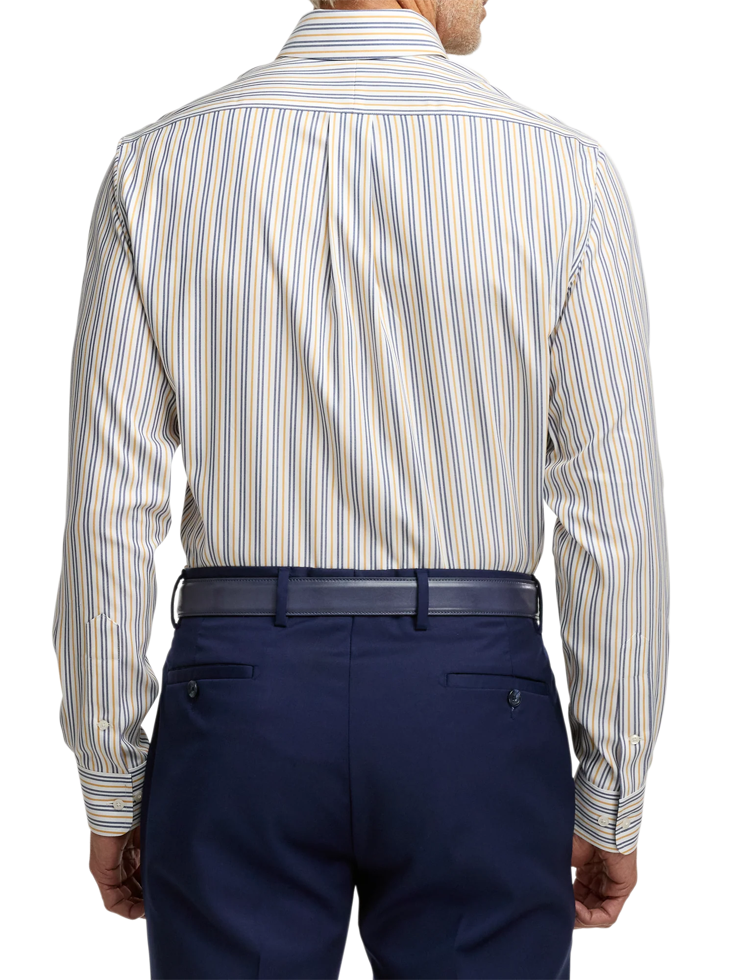 Non-Iron Cotton Stripe Dress Shirt With Contrast Trim - Blue/gold - Image 5