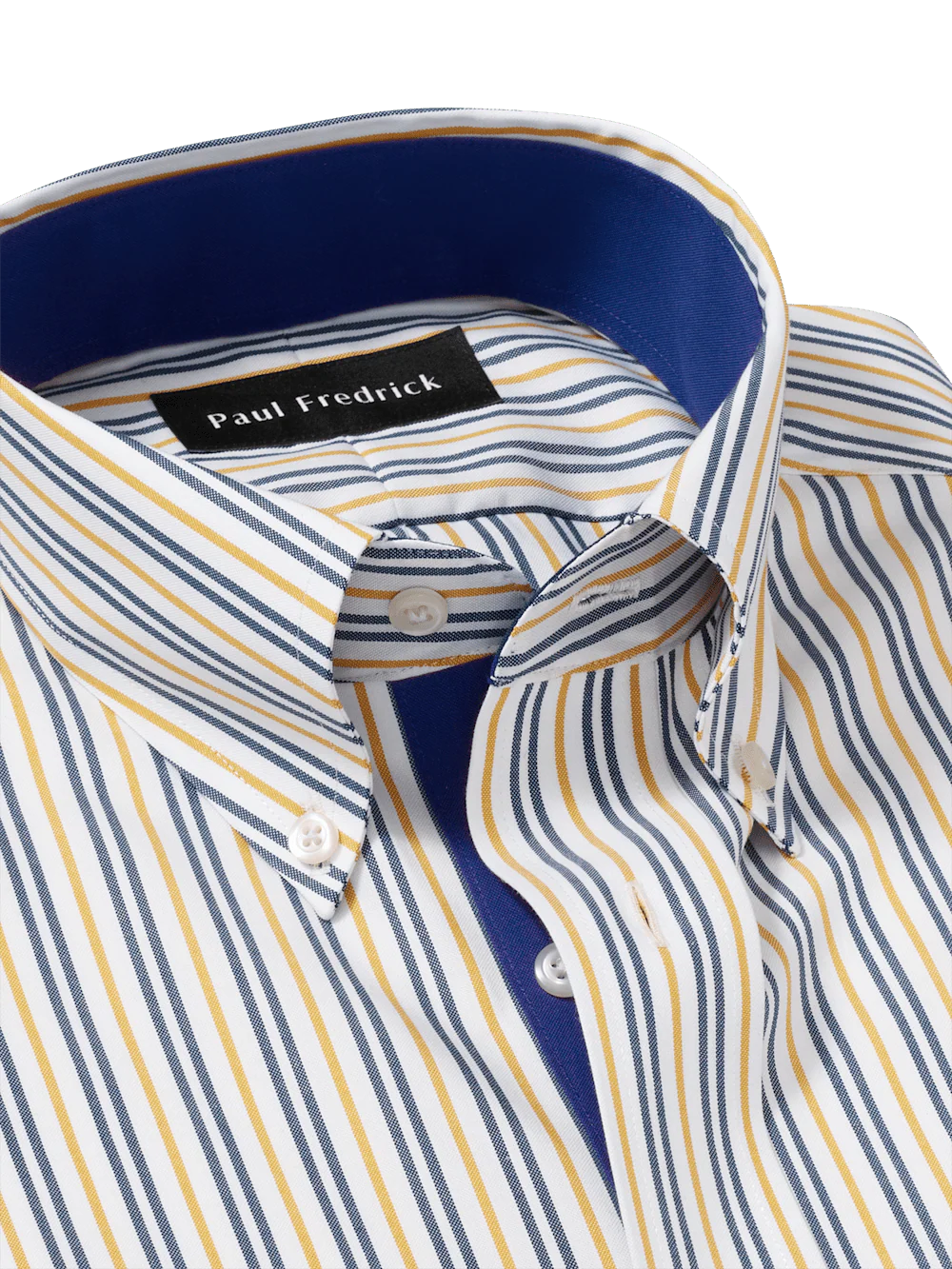 Non-Iron Cotton Stripe Dress Shirt With Contrast Trim - Blue/gold - Image 7