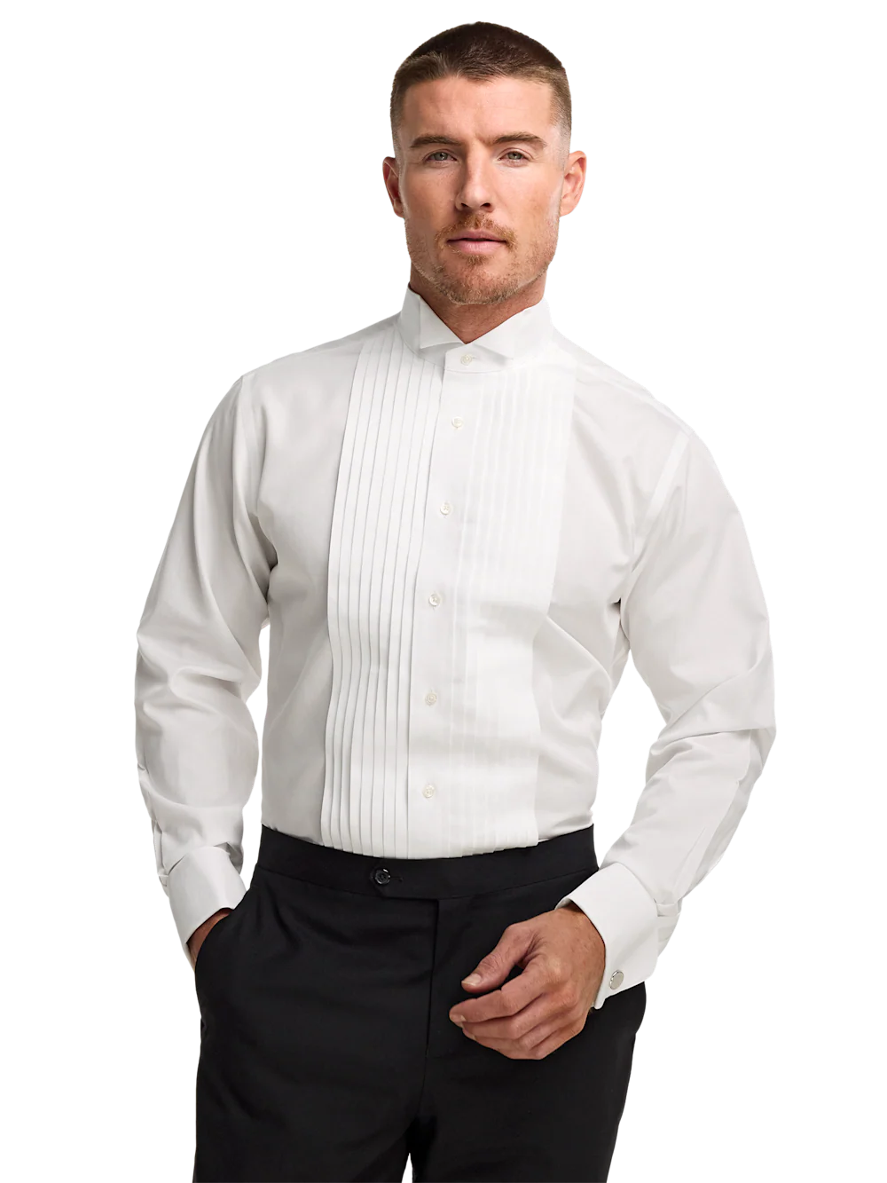 Non-Iron Cotton Tuxedo Shirt - White - Image 3