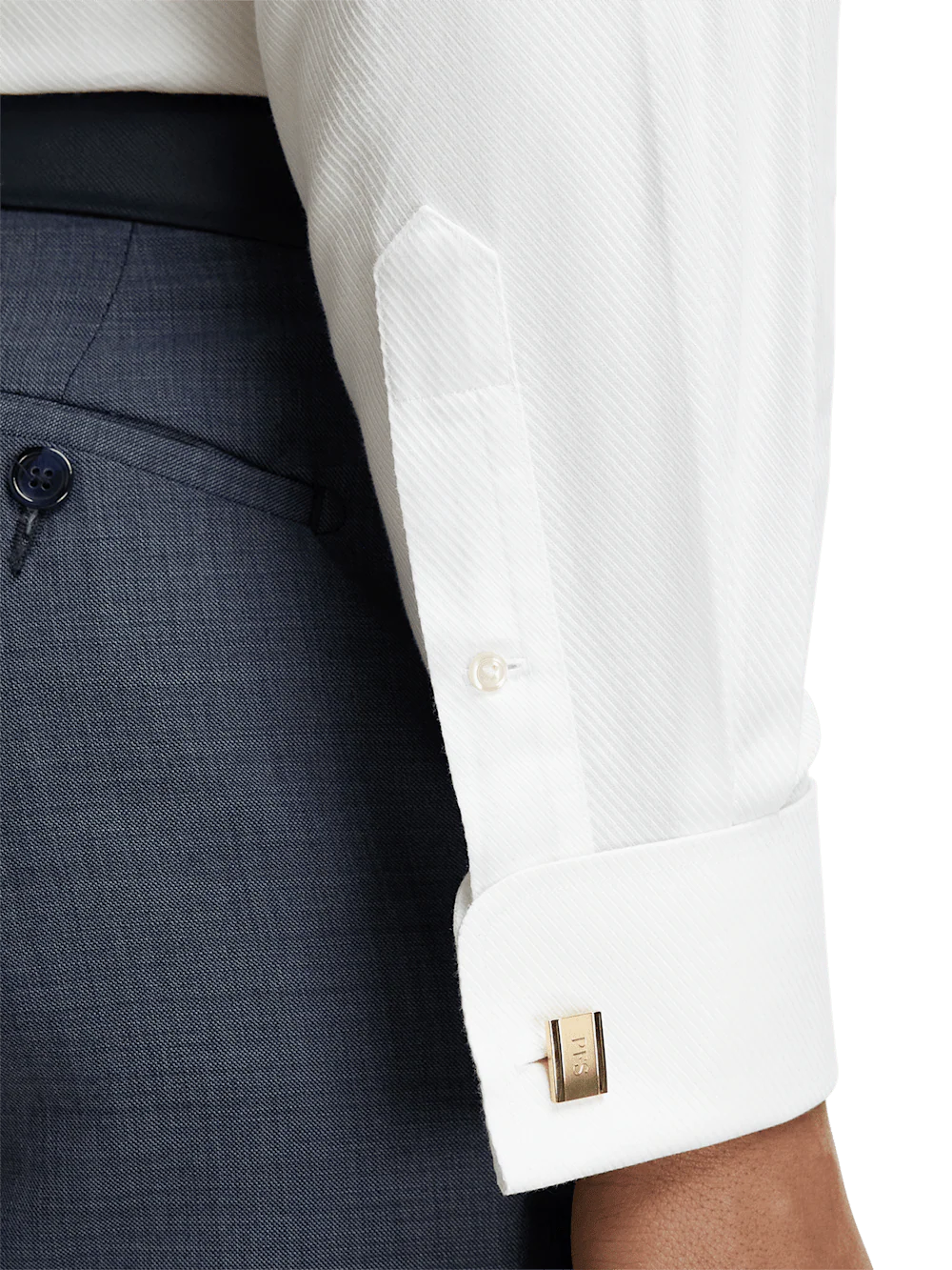 Non-Iron Cotton Twill Spread Collar French Cuff Dress Shirt - White - Image 4