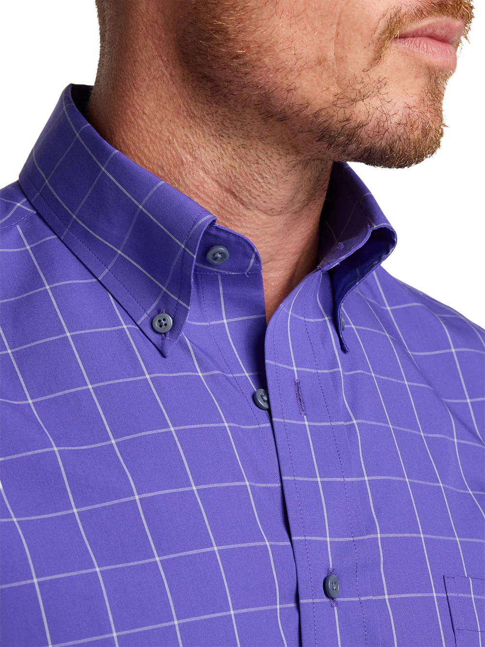 Non-Iron Cotton Windowpane Dress Shirt - Purple - Image 3