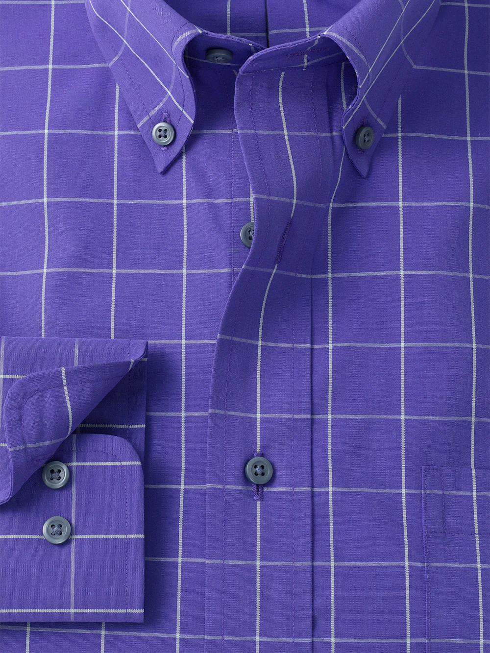 Non-Iron Cotton Windowpane Dress Shirt - Purple - Image 6