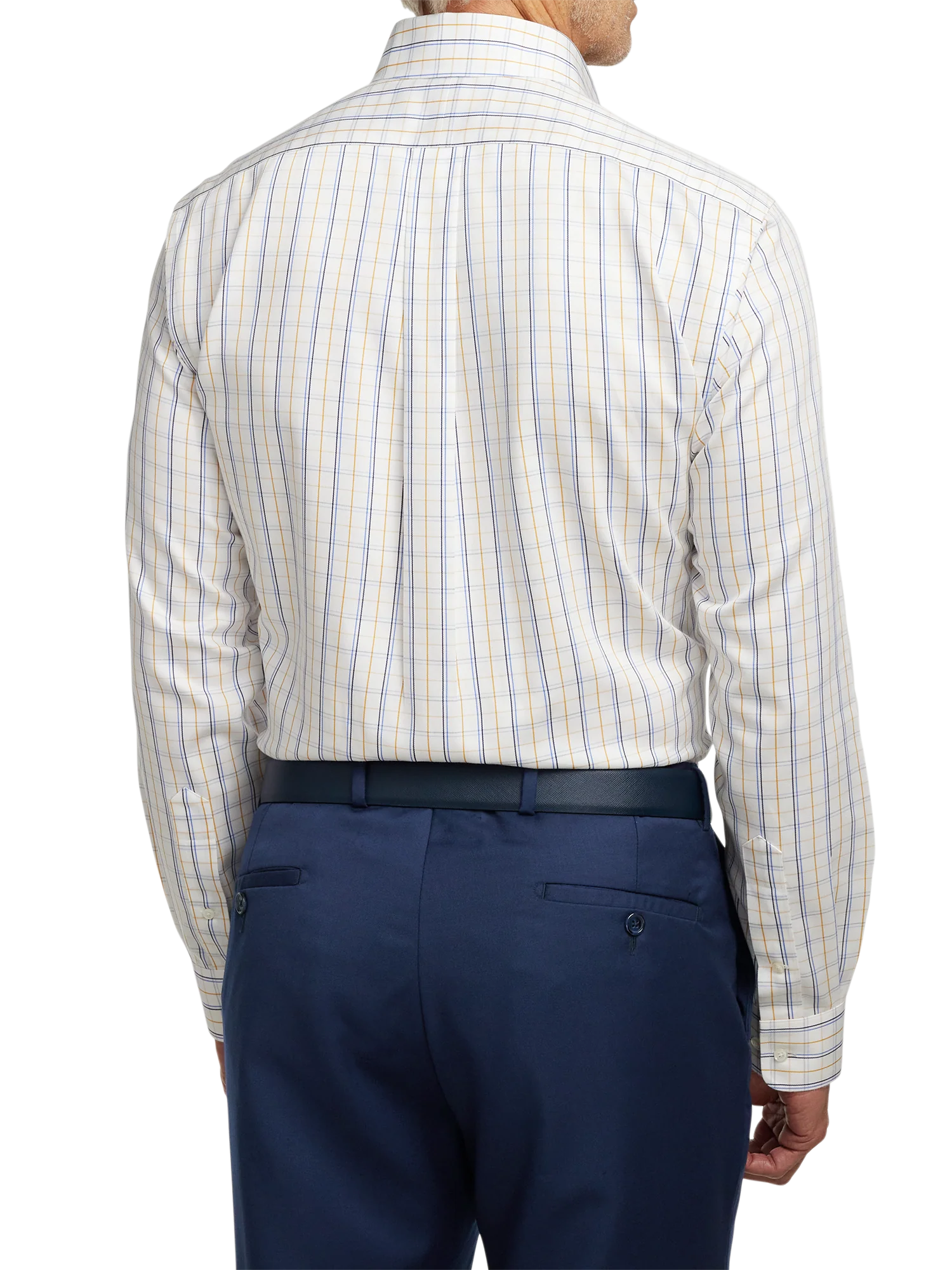 Non-Iron Cotton Windowpane Dress Shirt With Contrast Trim - White/gold - Image 5