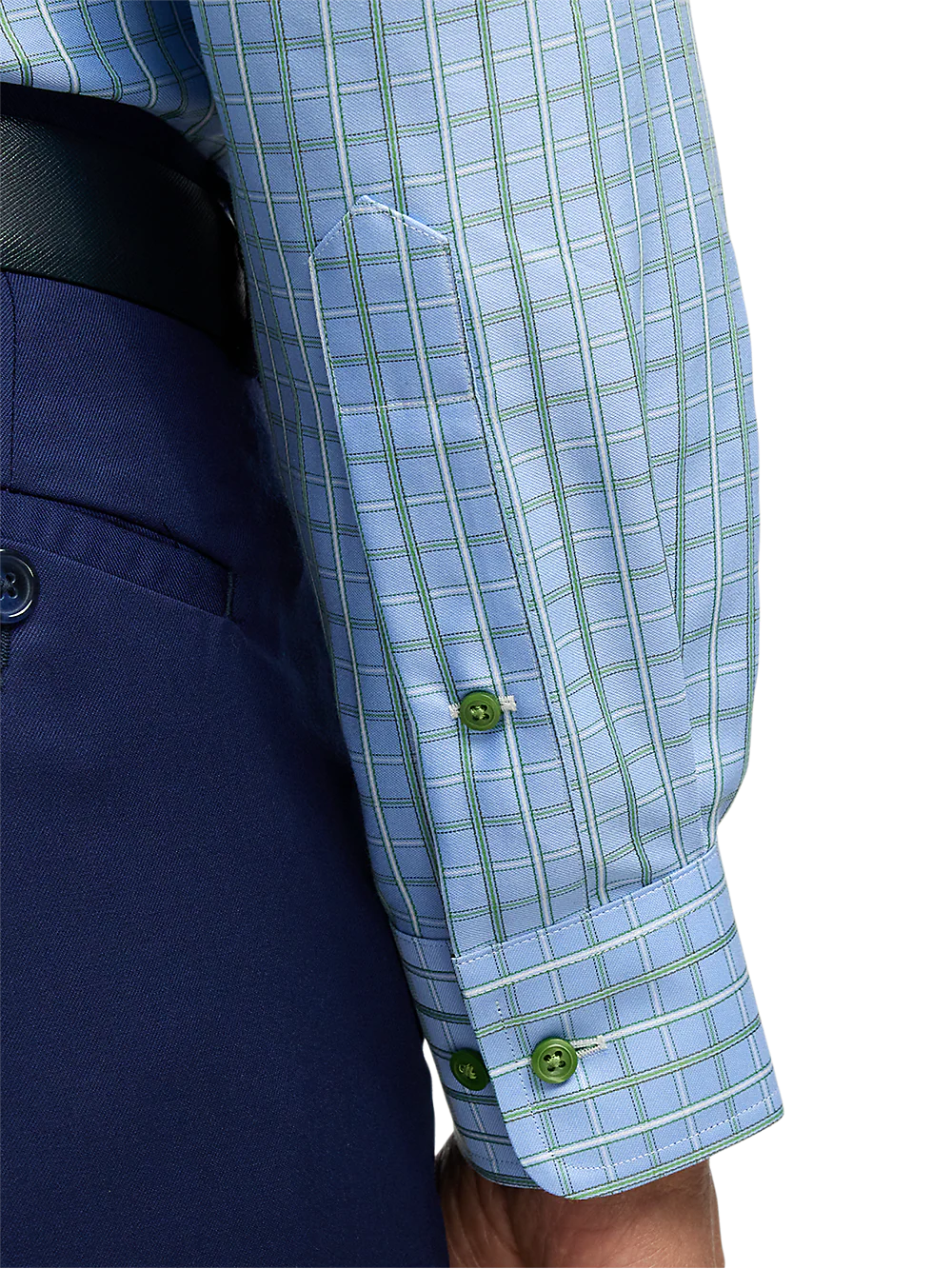 Non-Iron Cotton Windowpane Dress Shirt With Contrast Trim - Blue - Image 4