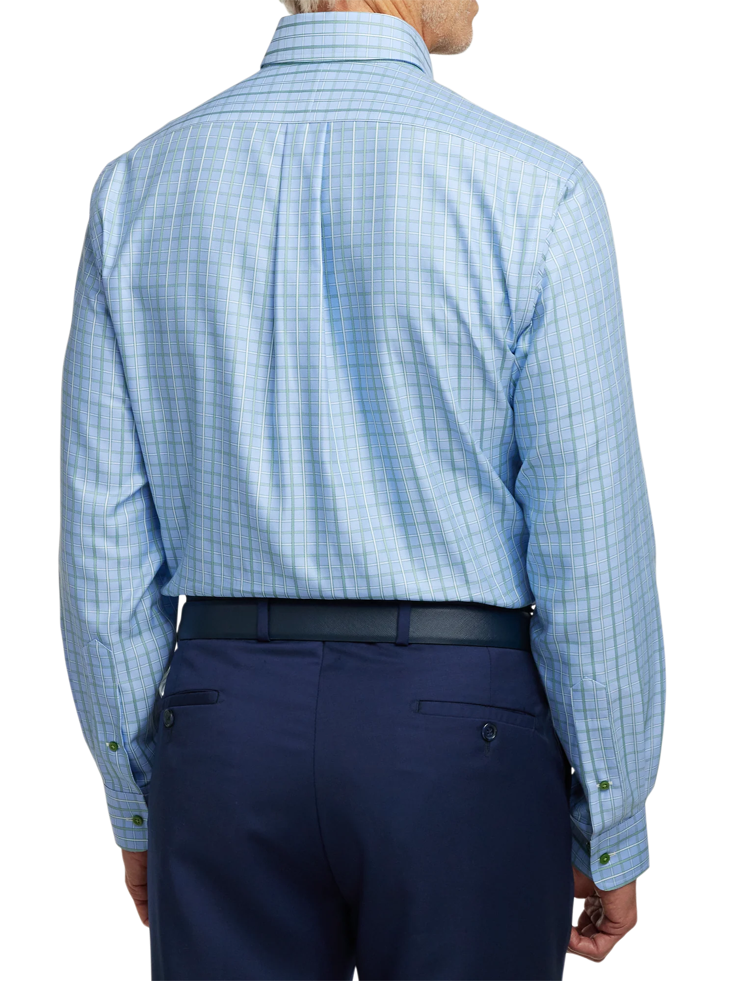 Non-Iron Cotton Windowpane Dress Shirt With Contrast Trim - Blue - Image 5