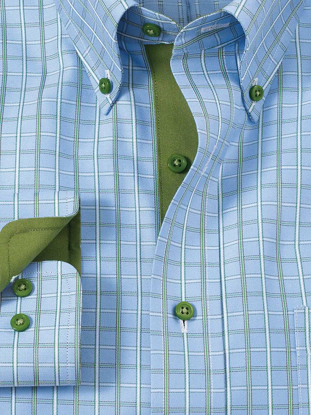 Non-Iron Cotton Windowpane Dress Shirt With Contrast Trim - Blue - Image 6